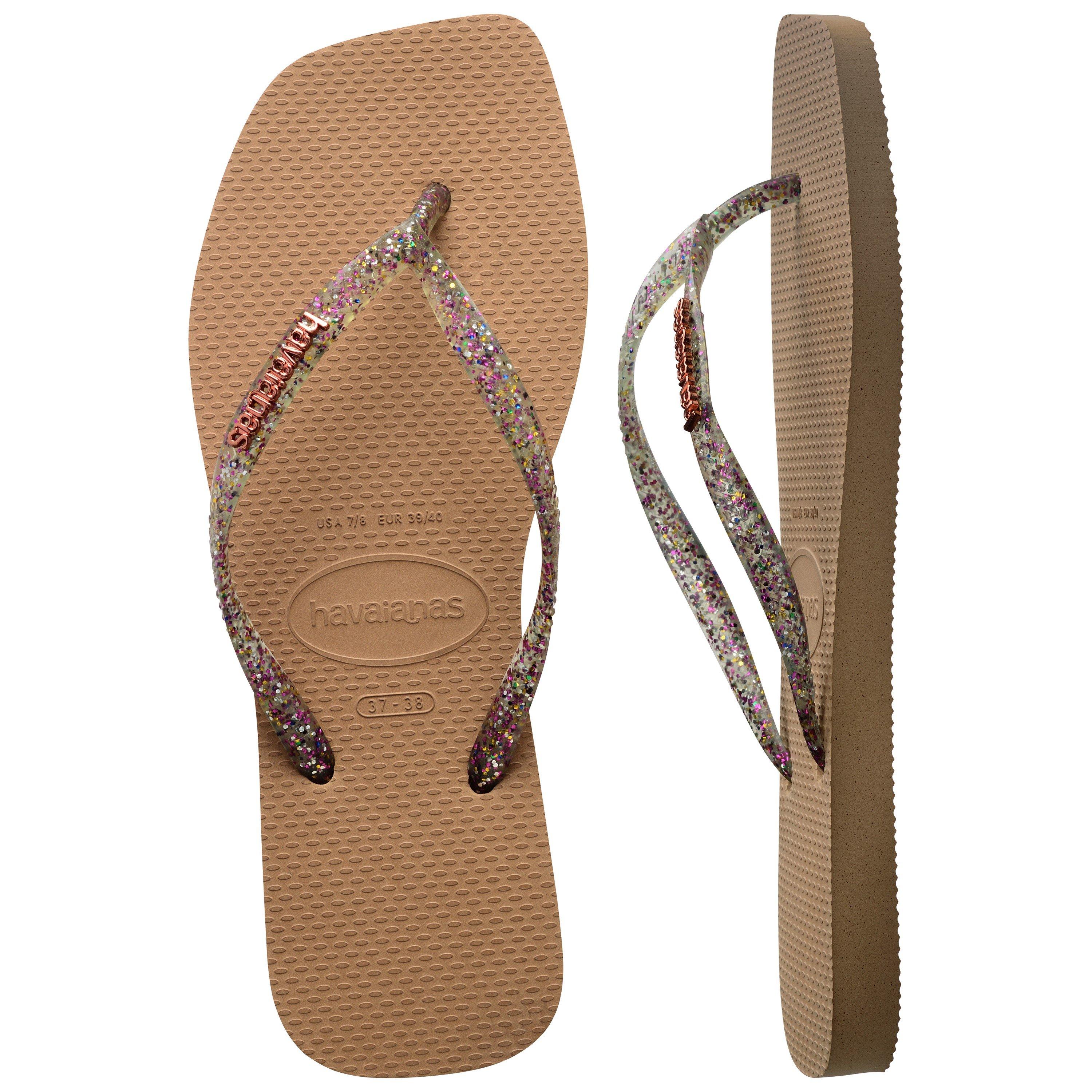 Beige - Havaianas - Hav. Square Logo Metallic Rose Gold Flip Flops Womens - 3