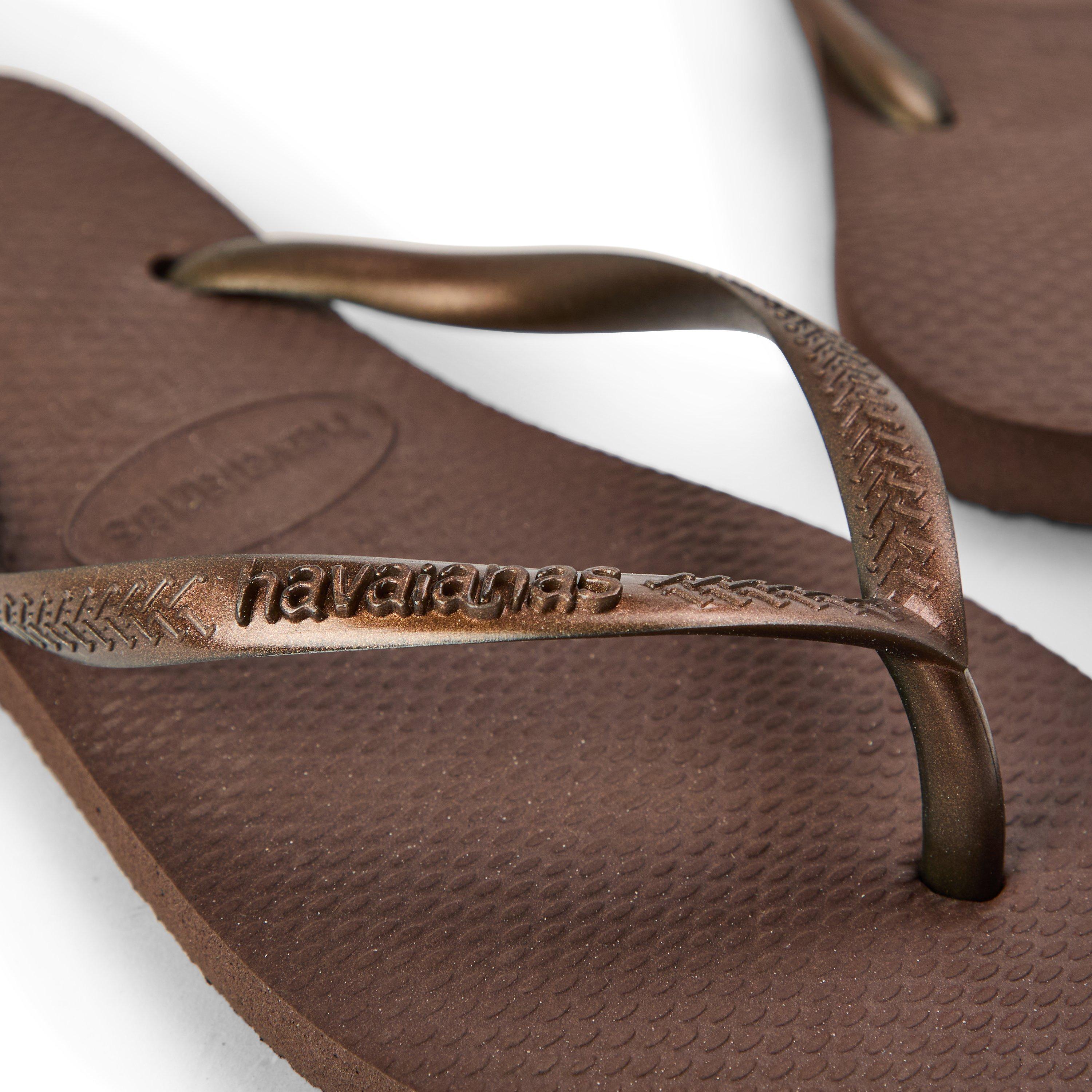 Brown - Havaianas - Women's Slim Dark Brown Metal Flip Flops - 3