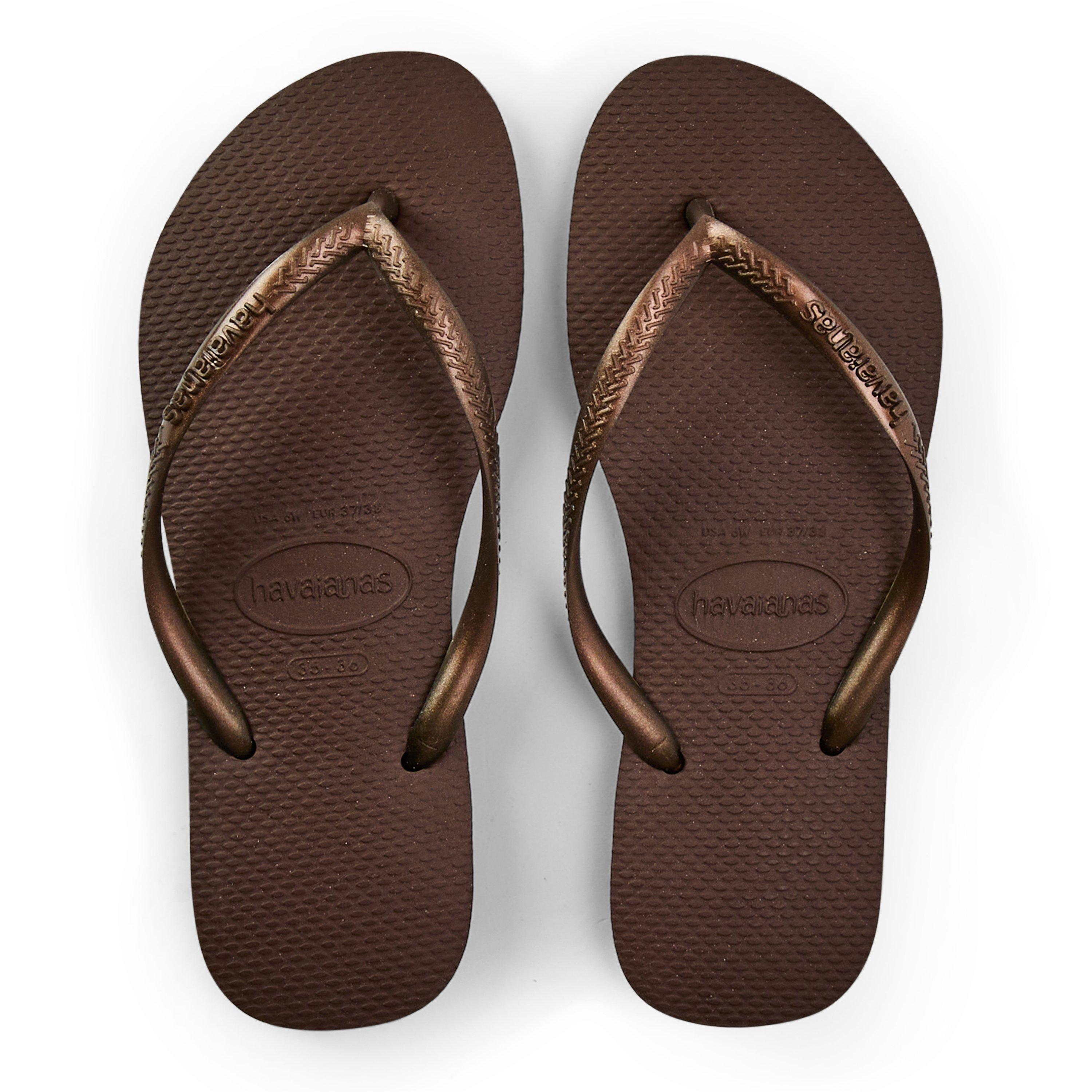 Brown - Havaianas - Women's Slim Dark Brown Metal Flip Flops - 4