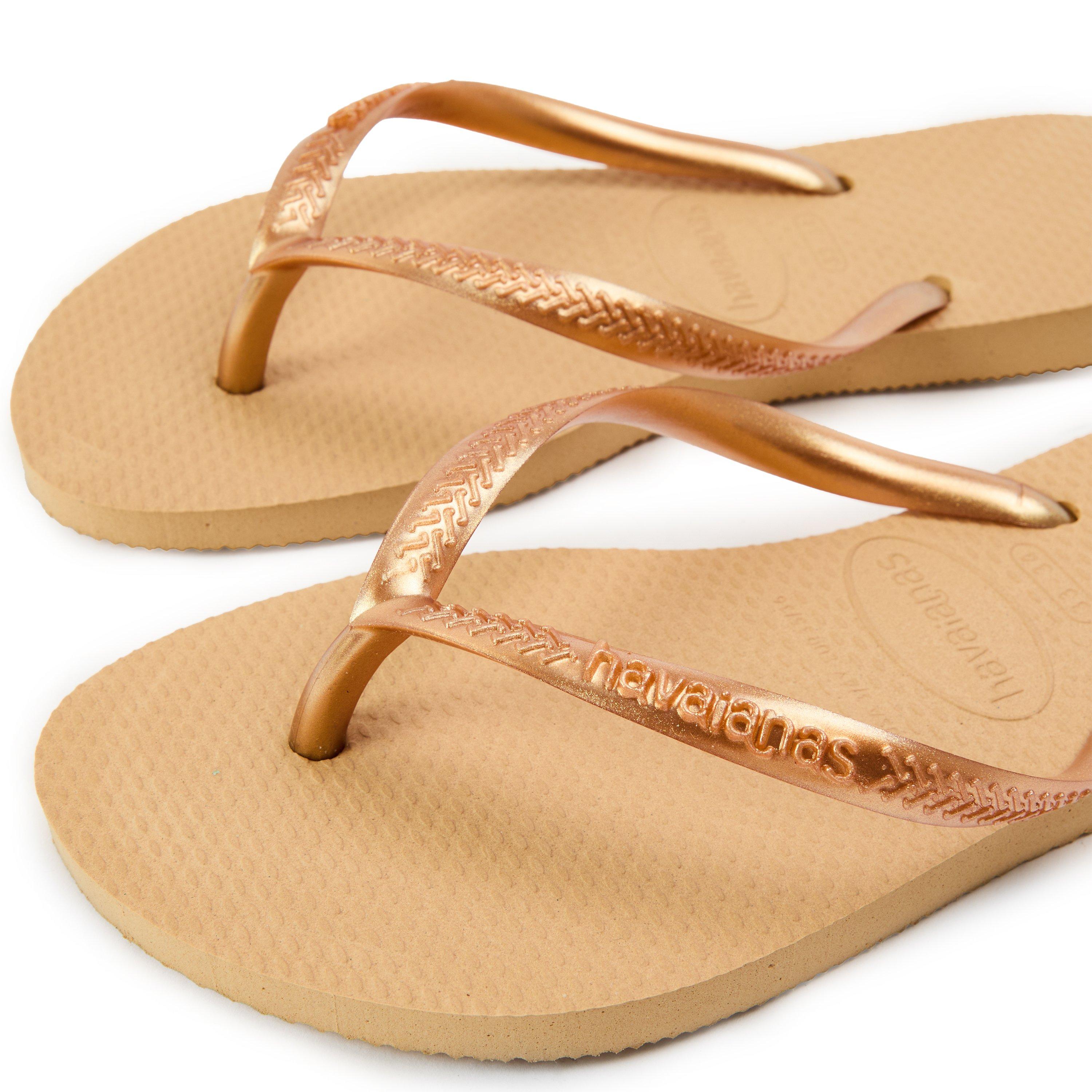 Gold - Havaianas - Hav. Slim Bronze 33/34 Flip Flops Womens - 3