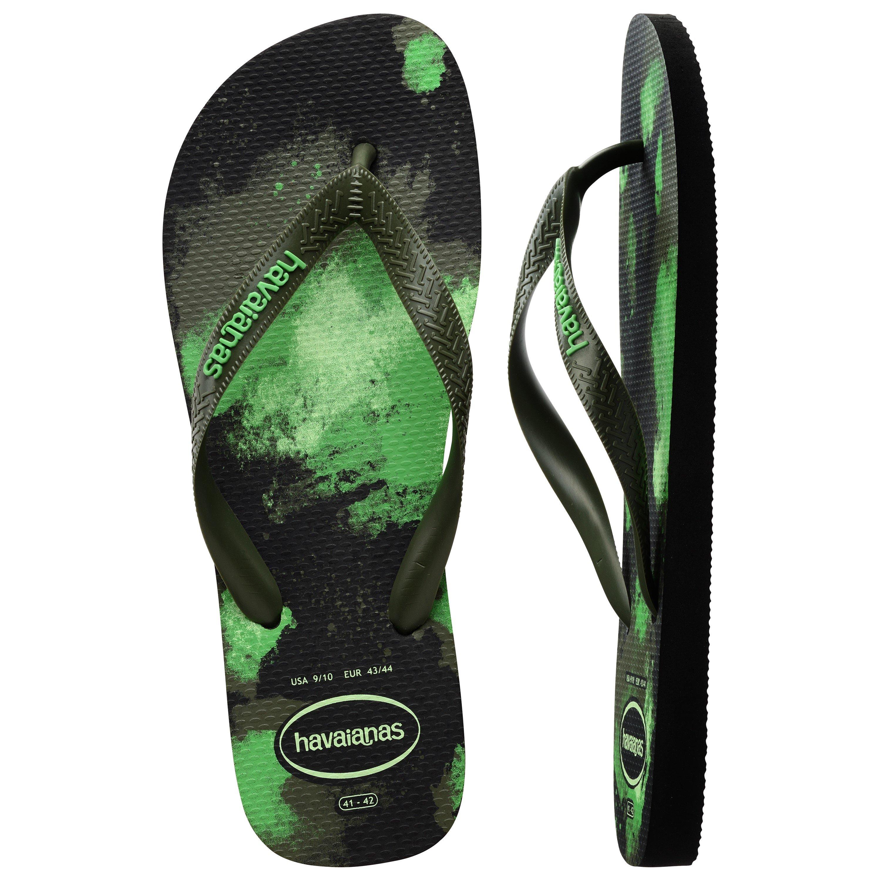 Black/Green - Havaianas - Hav. Top Camu Black/Moss 33/34 Flip Flops Womens - 3