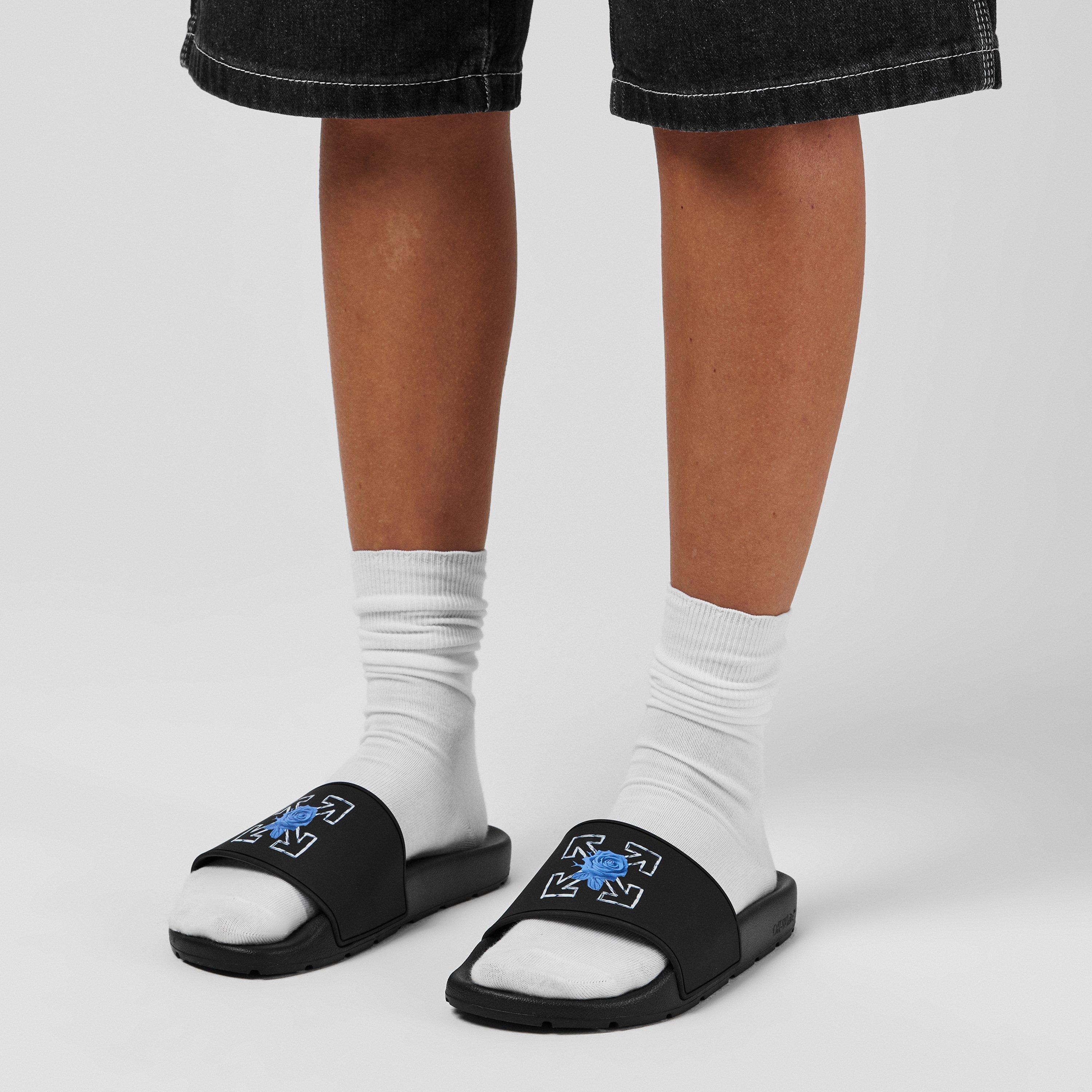 Black/Blue - Off White - Women's Flower Logo Design Sliders - 2