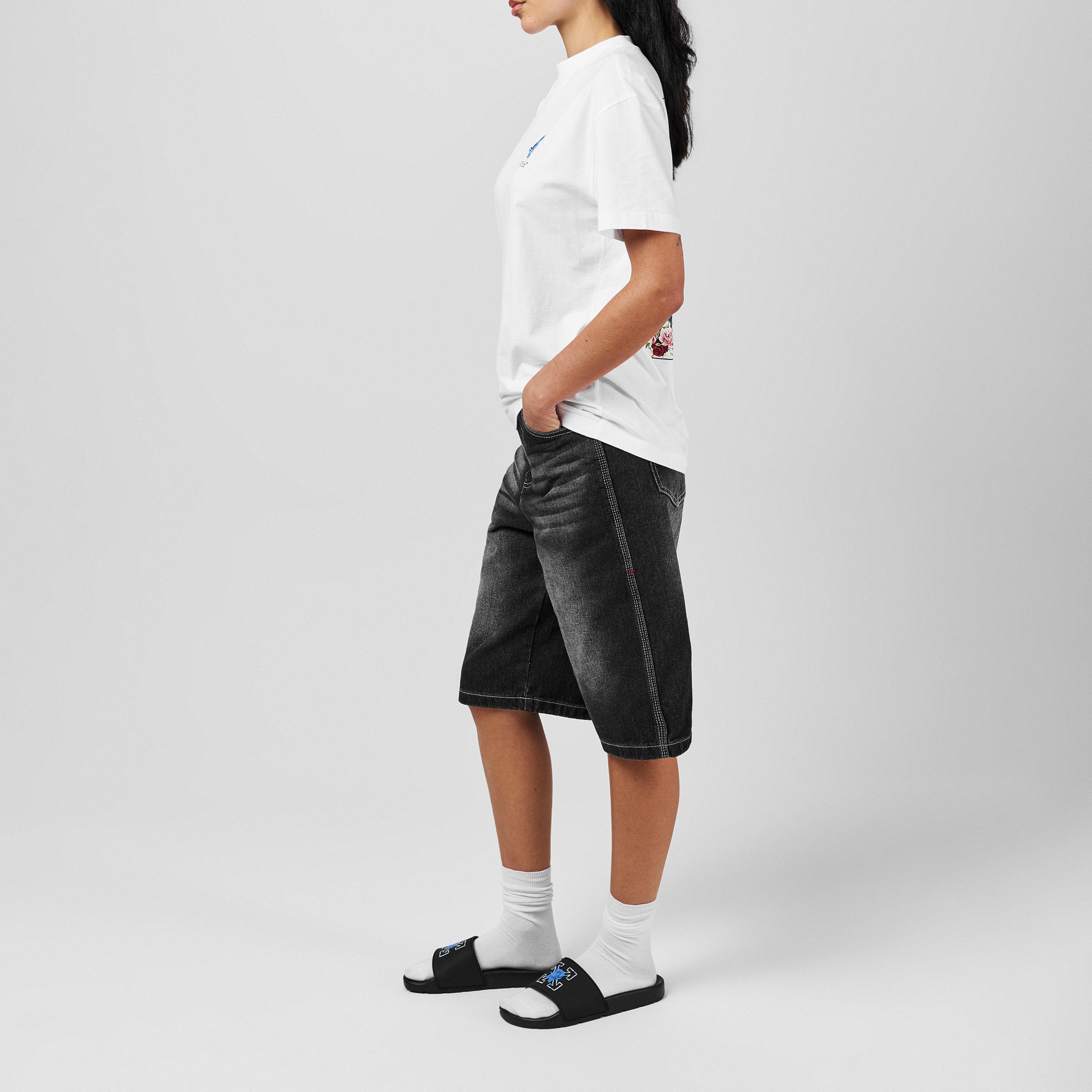 Black/Blue - Off White - Women's Flower Logo Design Sliders - 6