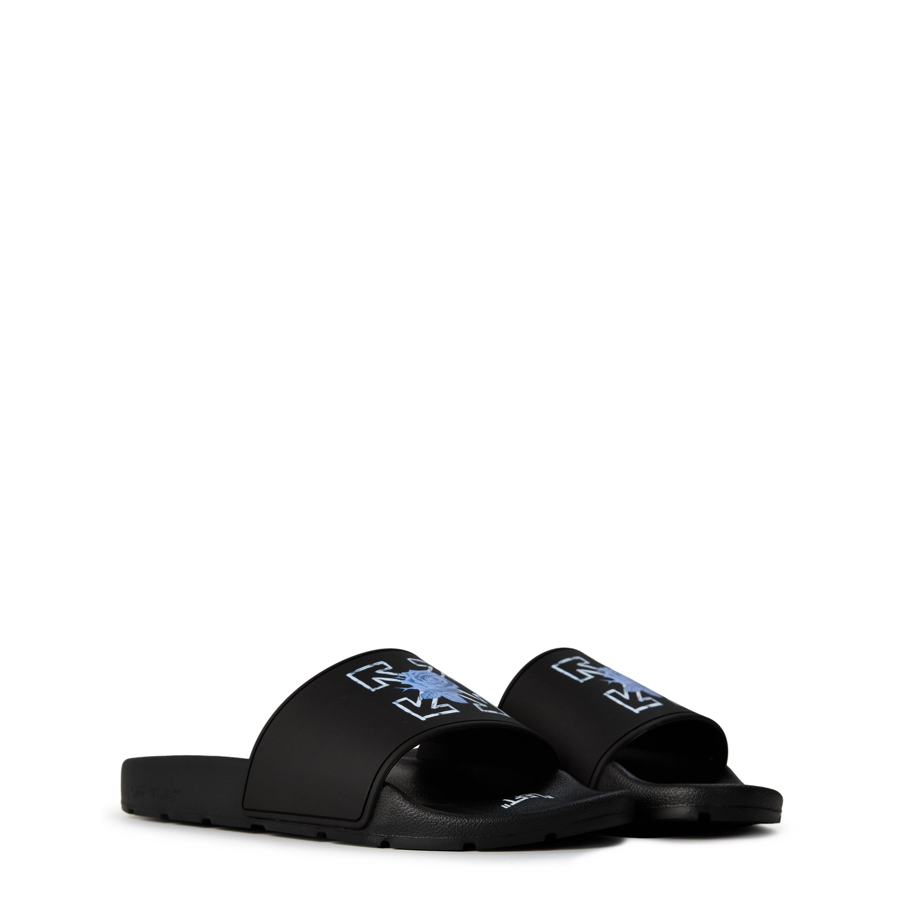 Black/Blue - Off White - Women's Flower Logo Design Sliders - 4