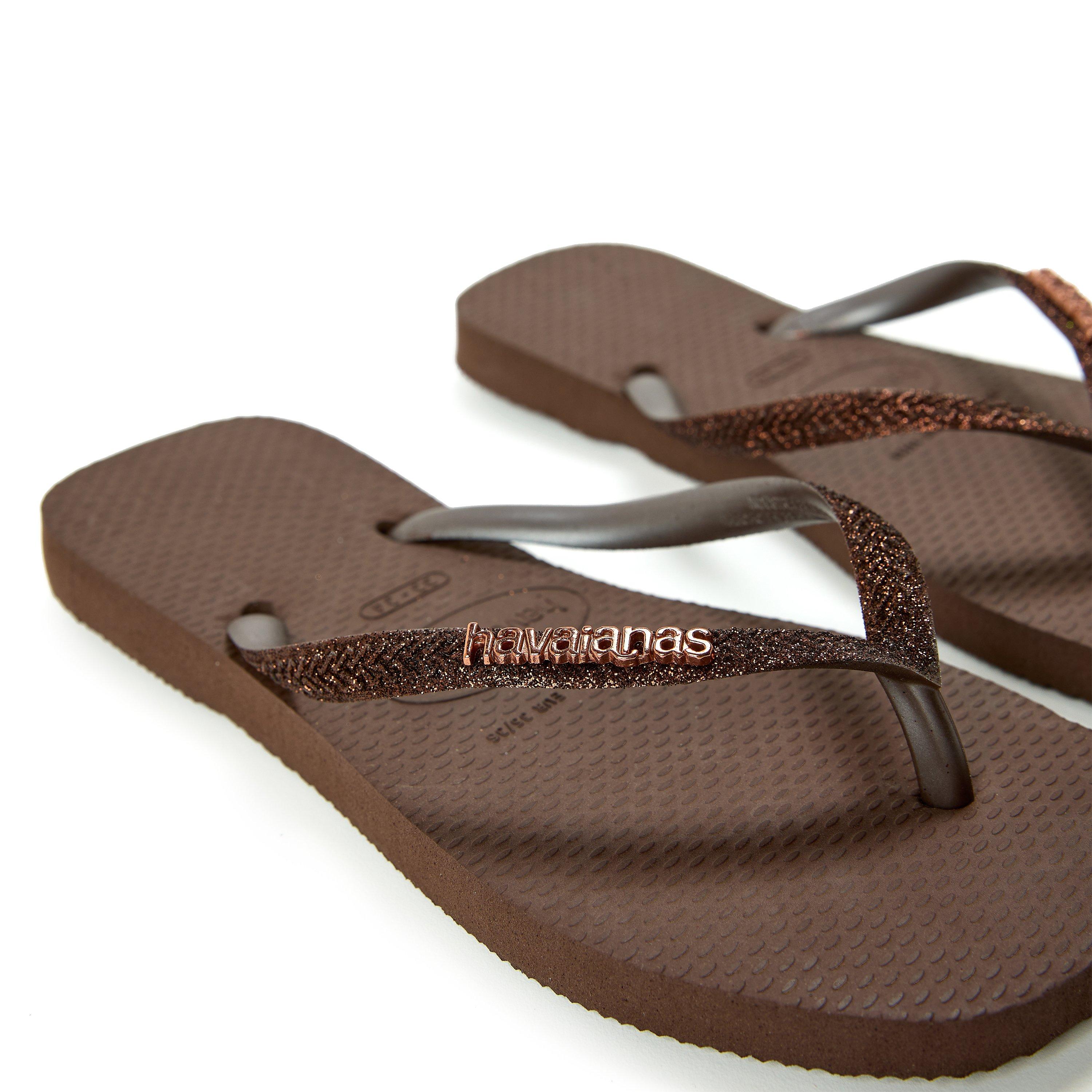 Dark Brown - Havaianas - Hav. Square Glitter Ice Grey 33/34 Flip Flops Womens - 3