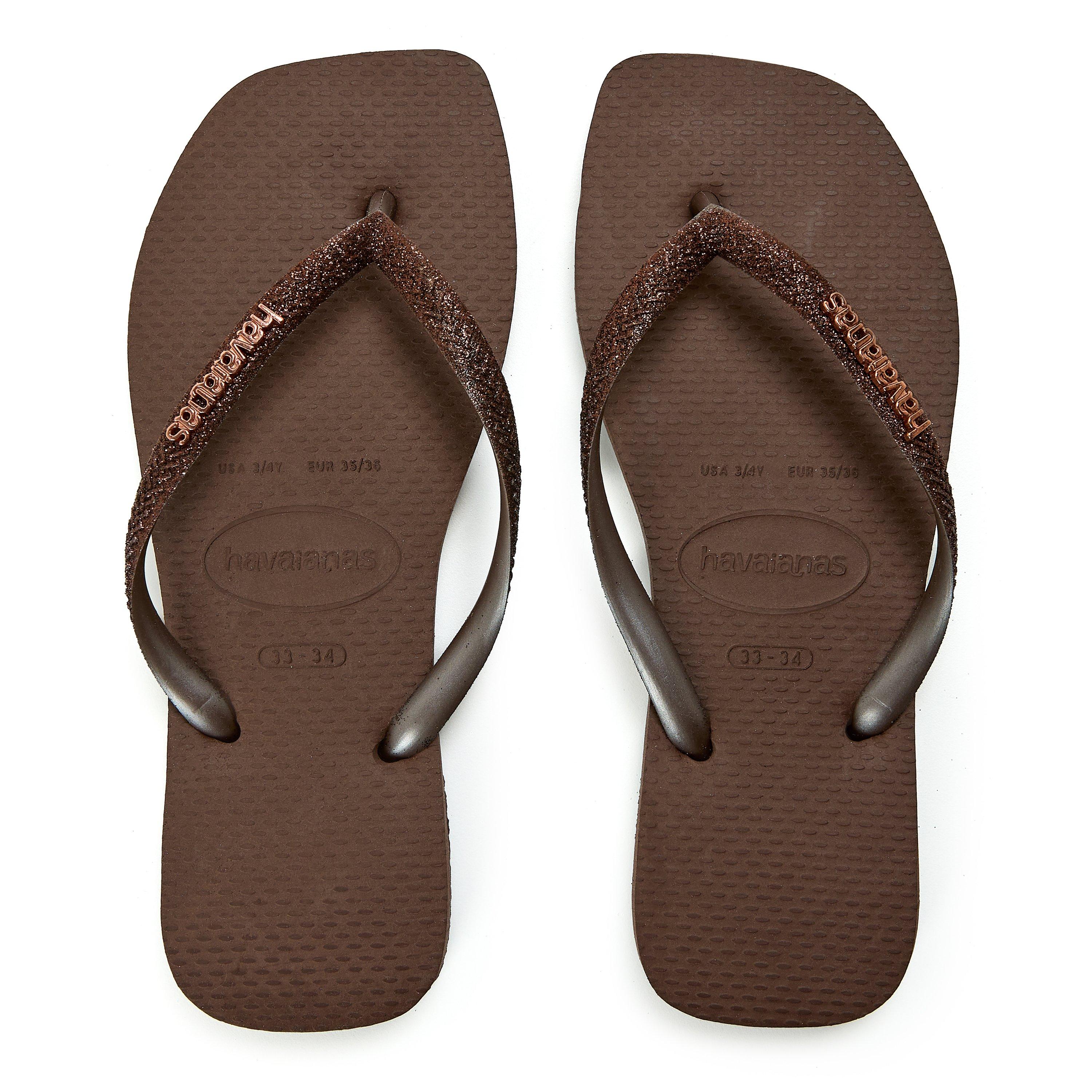 Dark Brown - Havaianas - Hav. Square Glitter Ice Grey 33/34 Flip Flops Womens - 4