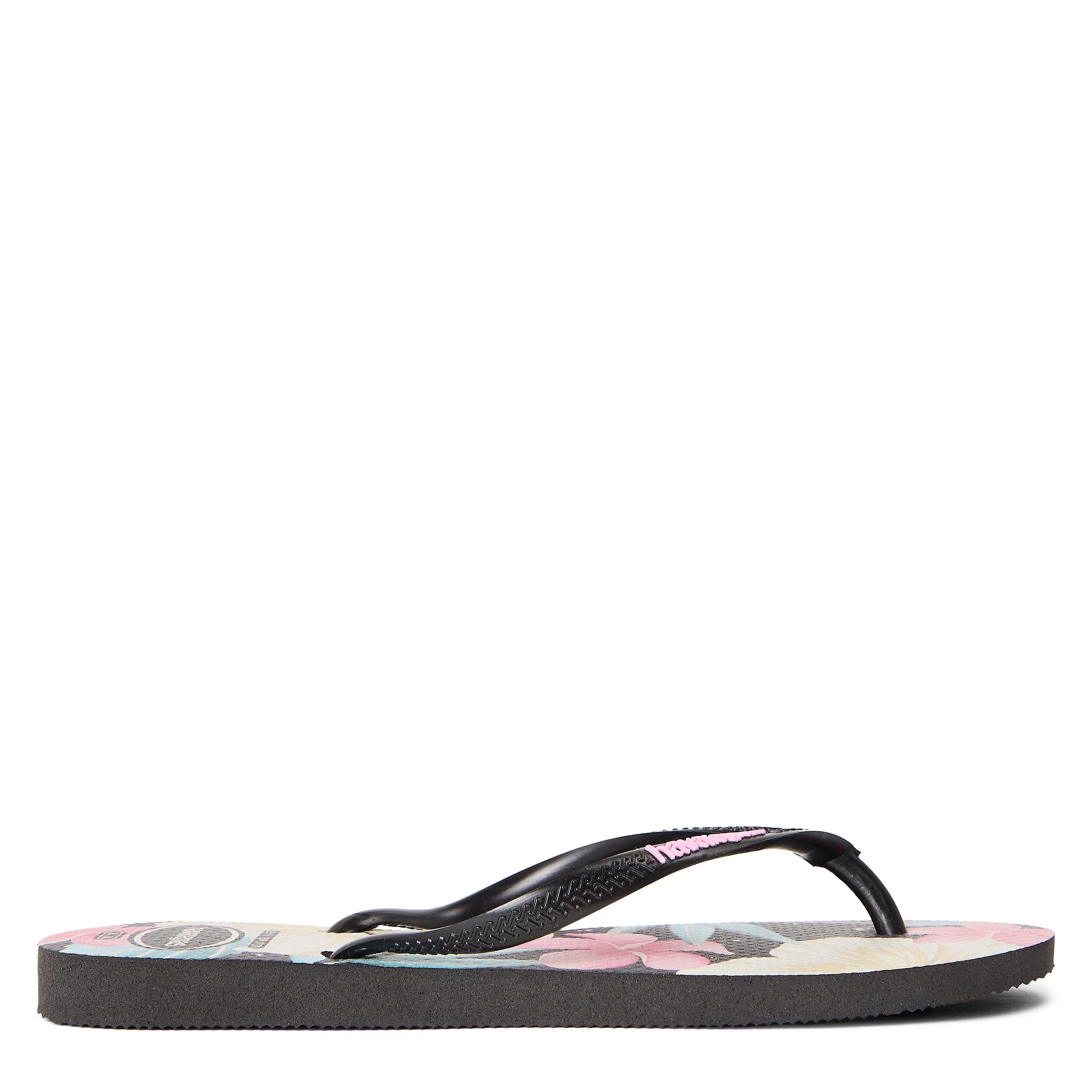 Blk/Pink - Havaianas - Hav. Slim Floral Black/Pink 35/36 Flip Flops Womens - 1