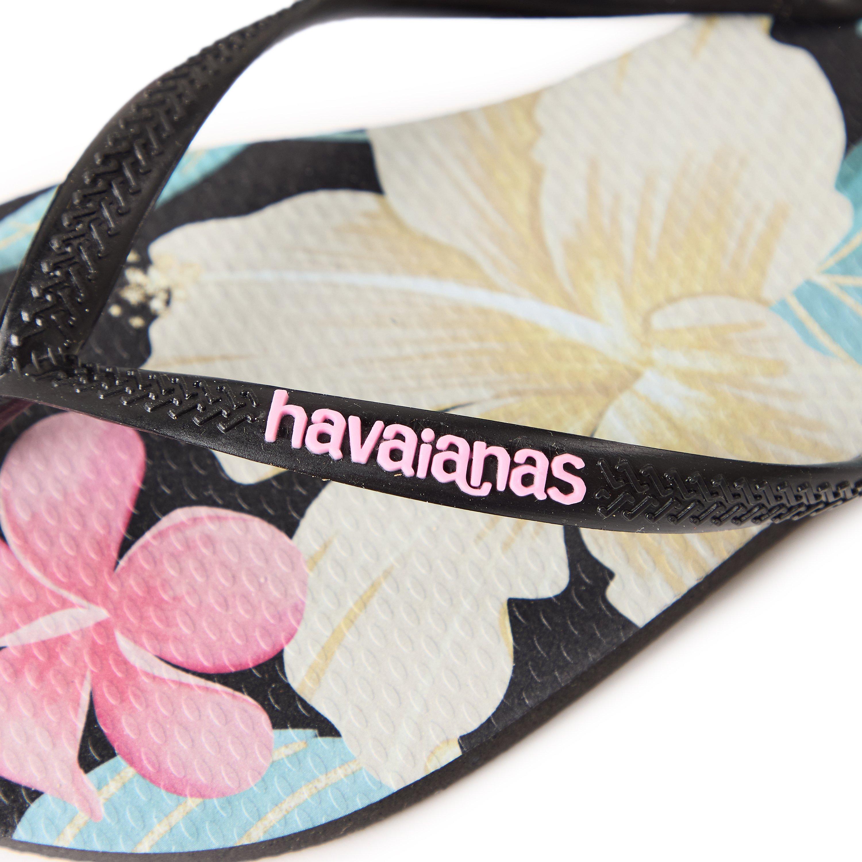 Blk/Pink - Havaianas - Hav. Slim Floral Black/Pink 35/36 Flip Flops Womens - 3