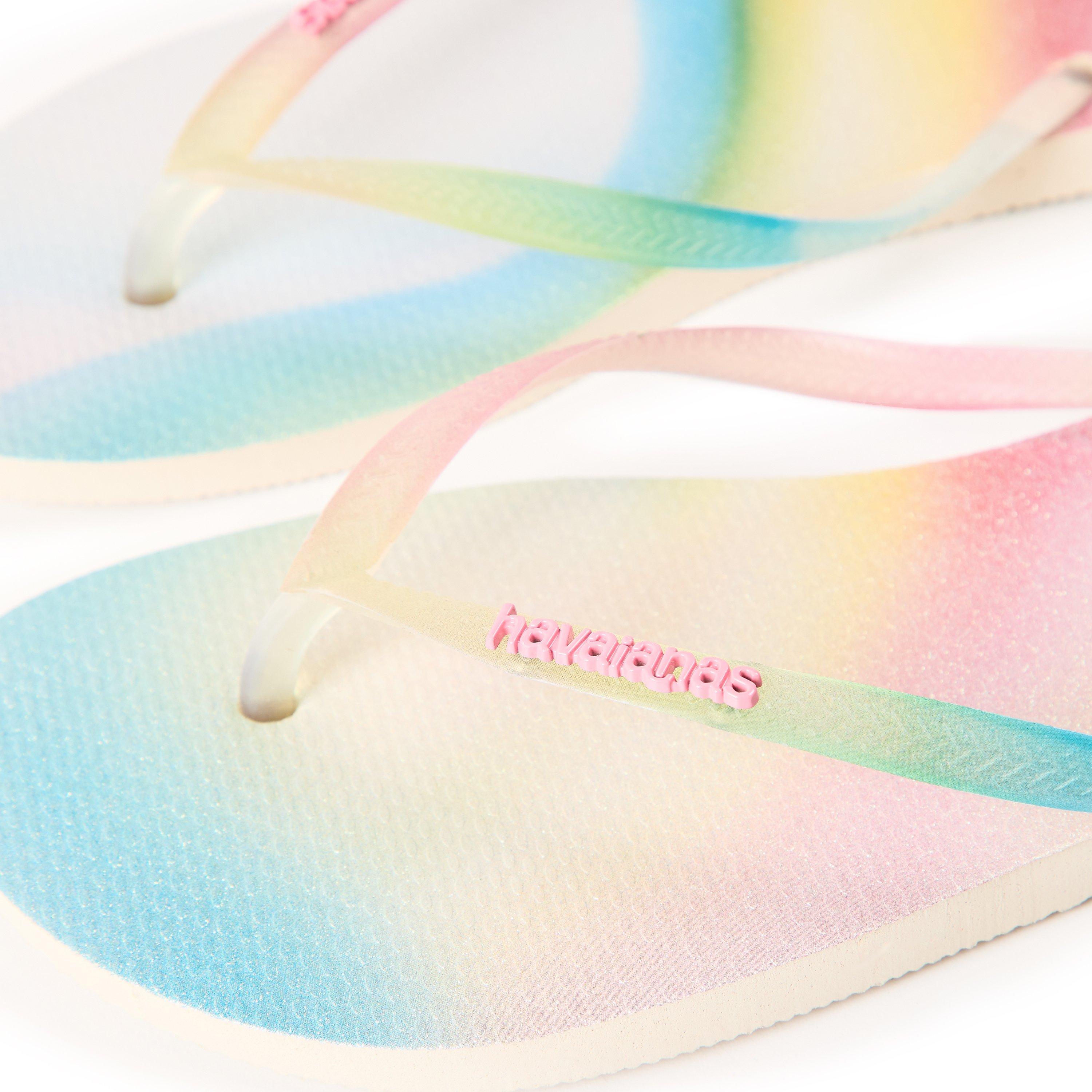 Beige - Havaianas - Hav. Slim Metallic Rainbow Beige 41 Flip Flops Womens - 3