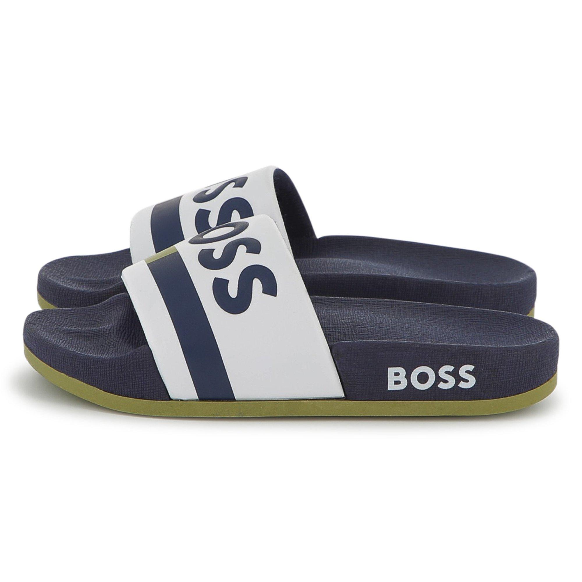 White 10P - Boss - Kids' Striped Pool Sliders - 1