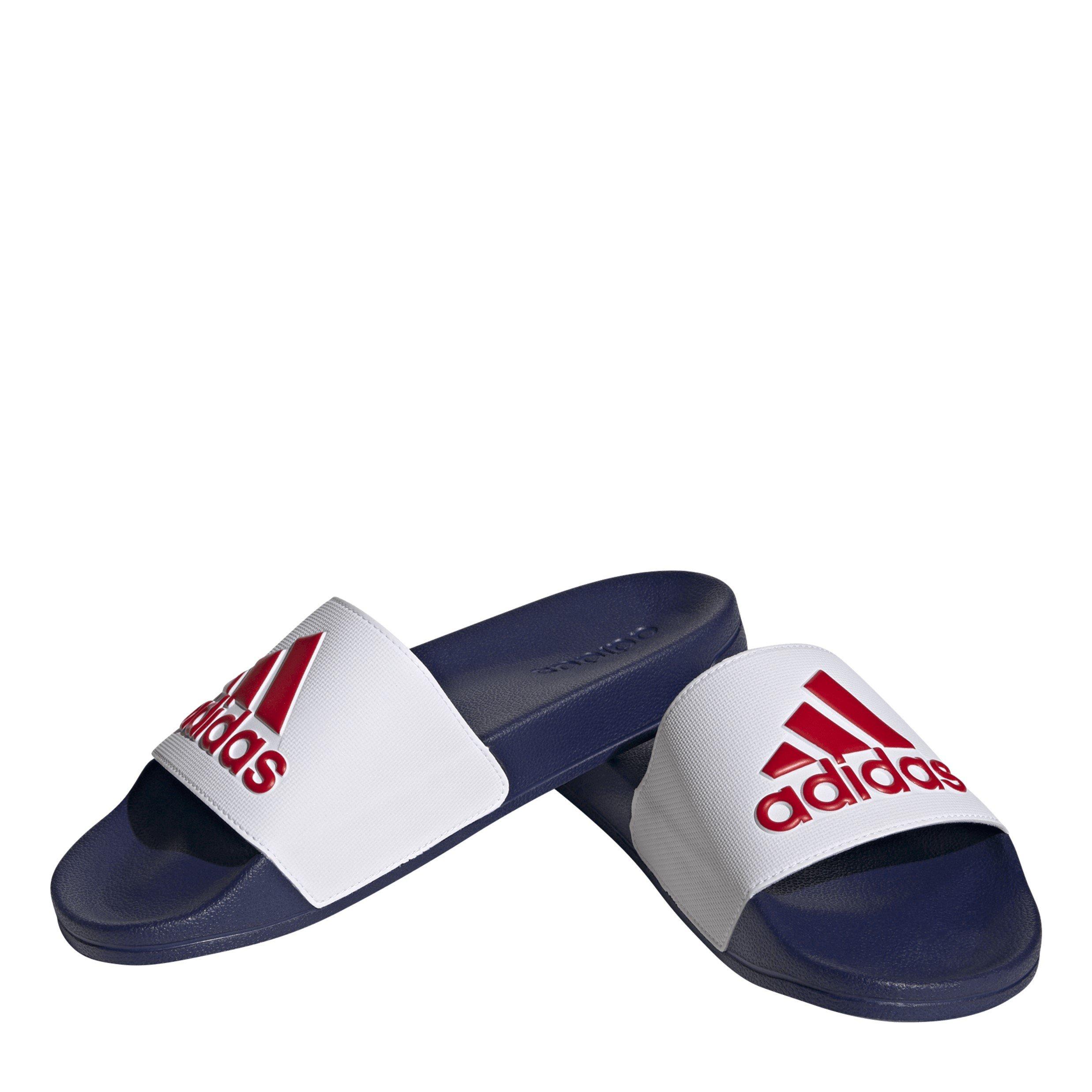 Wht/Scrlt/Blue - adidas - Adilette Shower Pool Sliders - 3