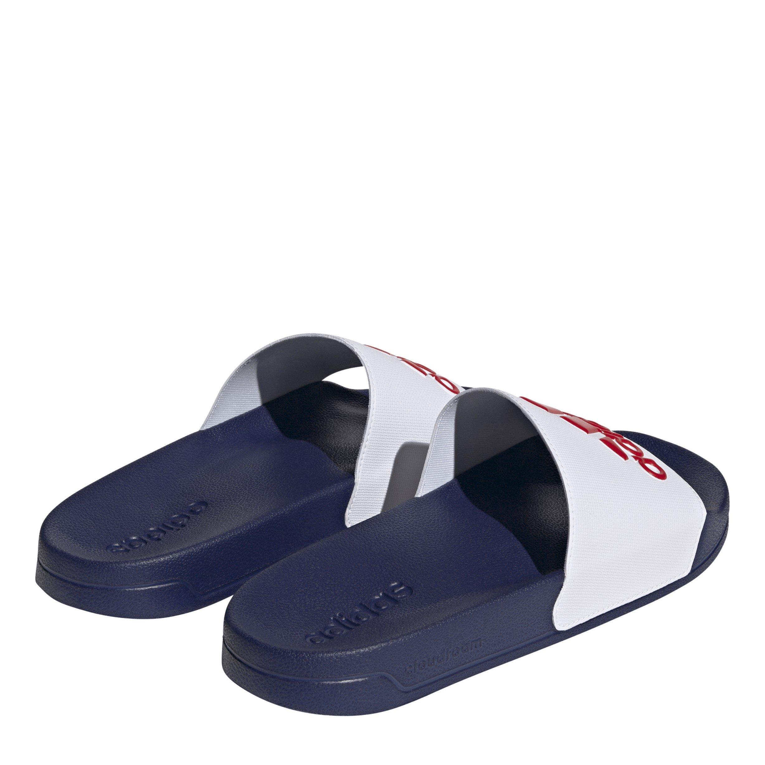 Wht/Scrlt/Blue - adidas - Adilette Shower Pool Sliders - 4