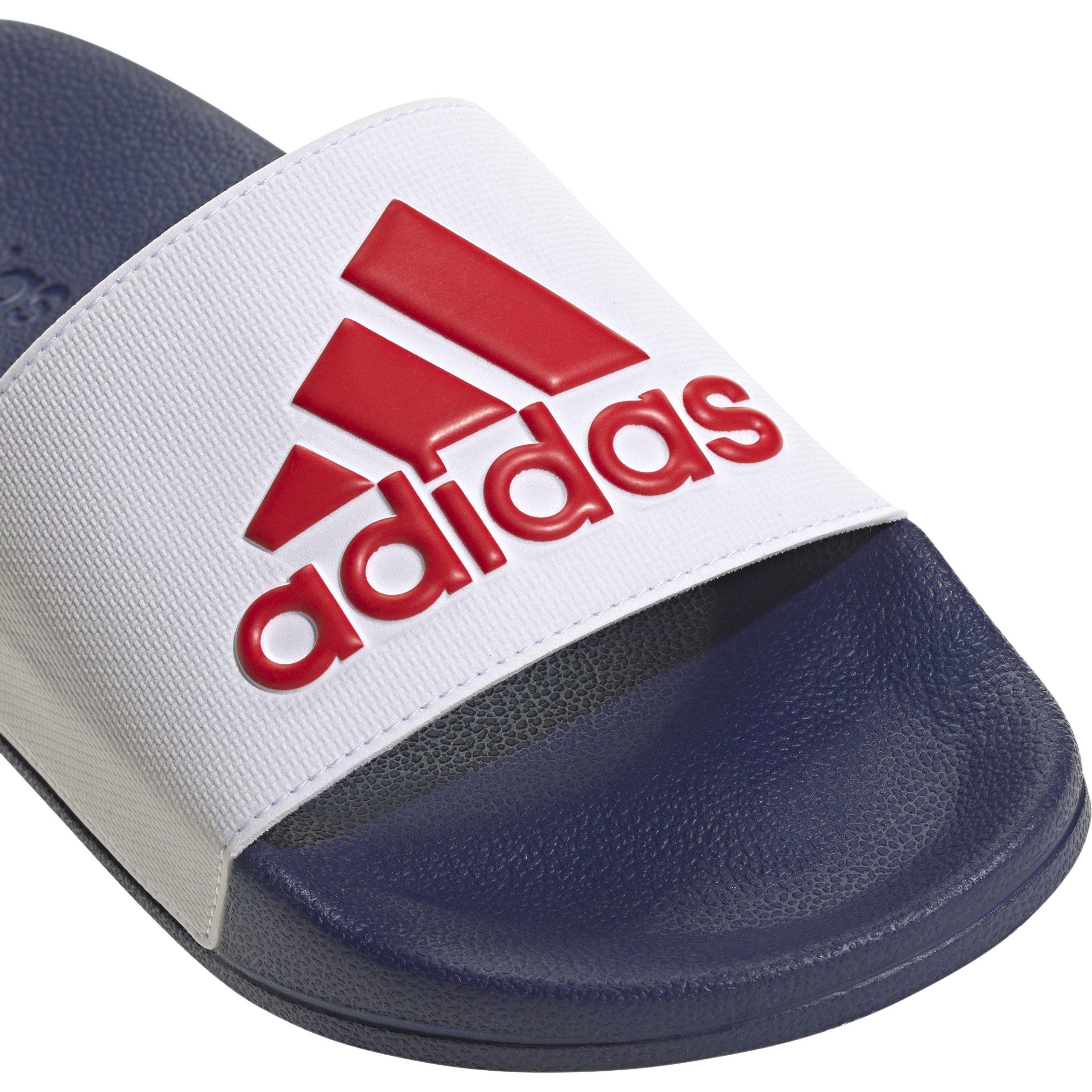 Wht/Scrlt/Blue - adidas - Adilette Shower Pool Sliders - 7