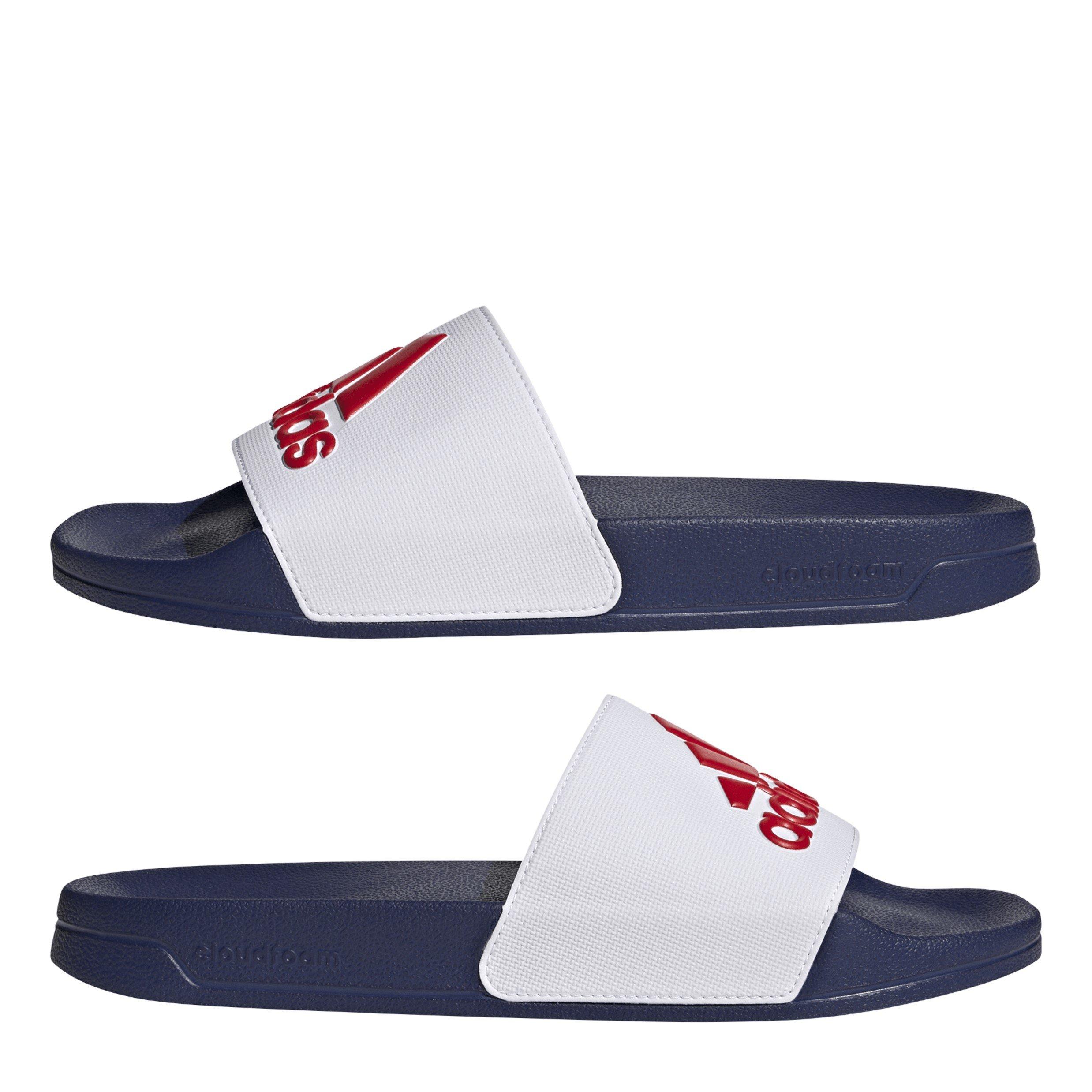 Wht/Scrlt/Blue - adidas - Adilette Shower Pool Sliders - 9