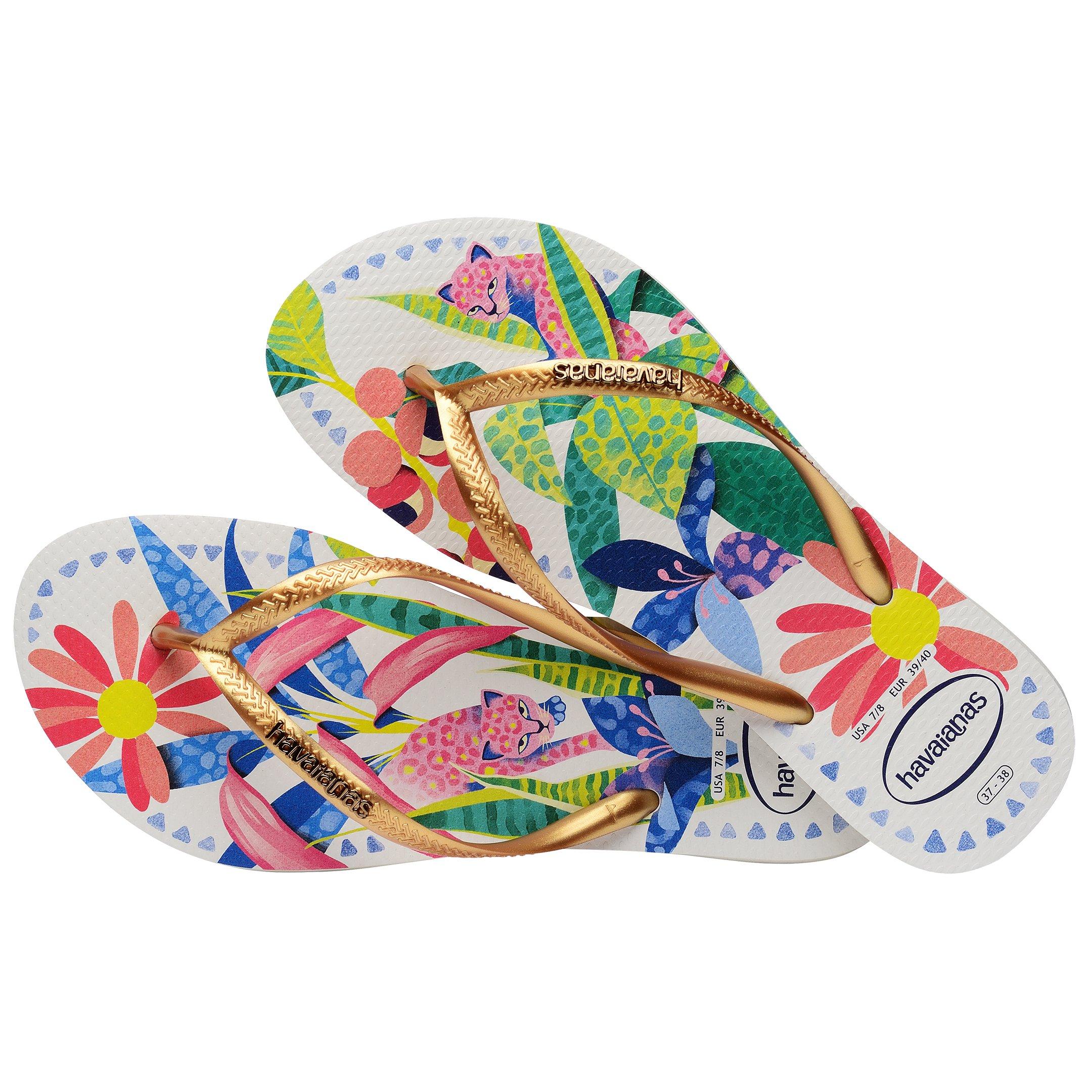 Weiß/Blau - Havaianas - Hav. Slim Tropical White/Blue 37/38 Flip Flops Womens - 3