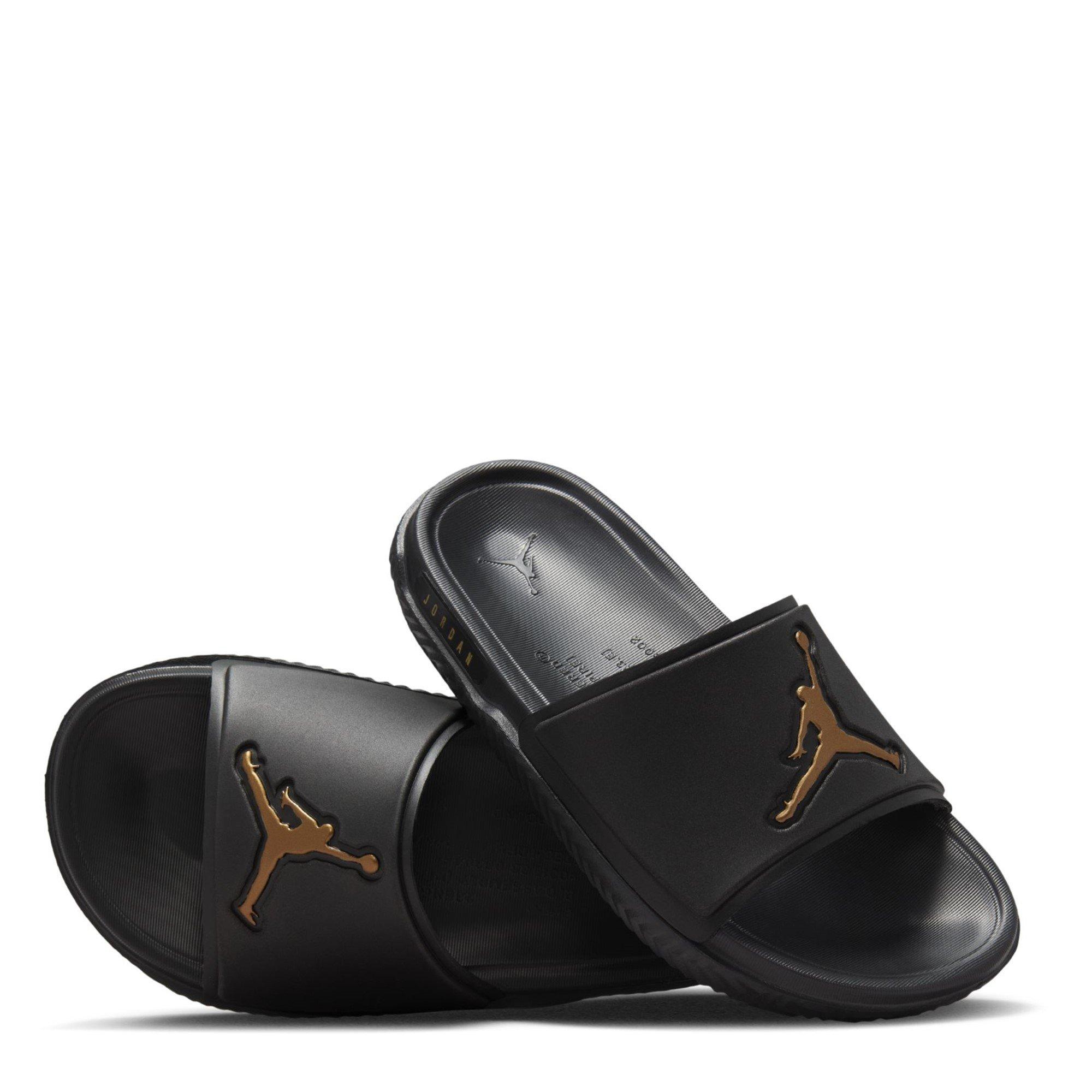 Jordan slides black and gold best sale