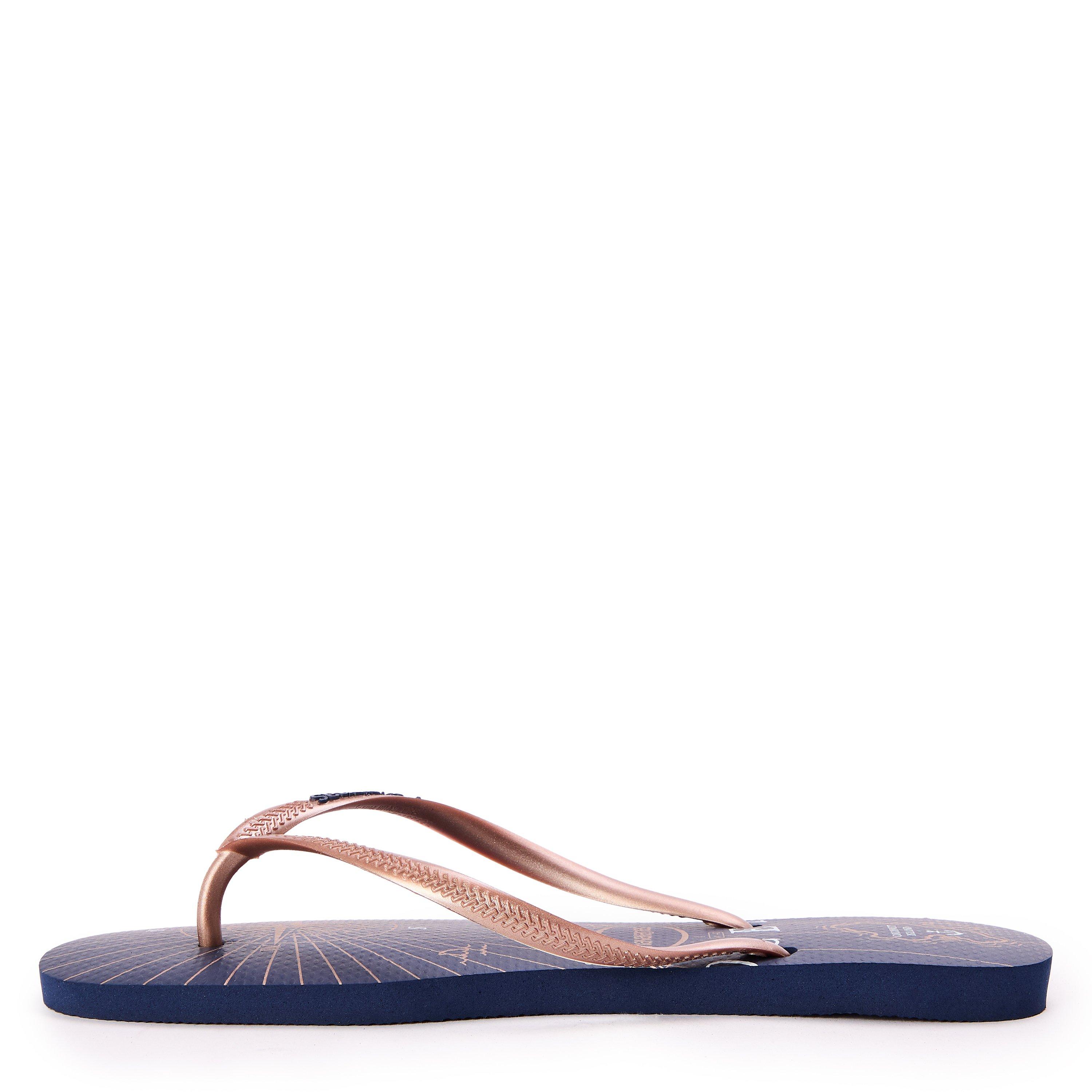 Gold/White - Havaianas - Hav. Slim Nautical Navy Blue/Rose G Flip Flops Womens - 2
