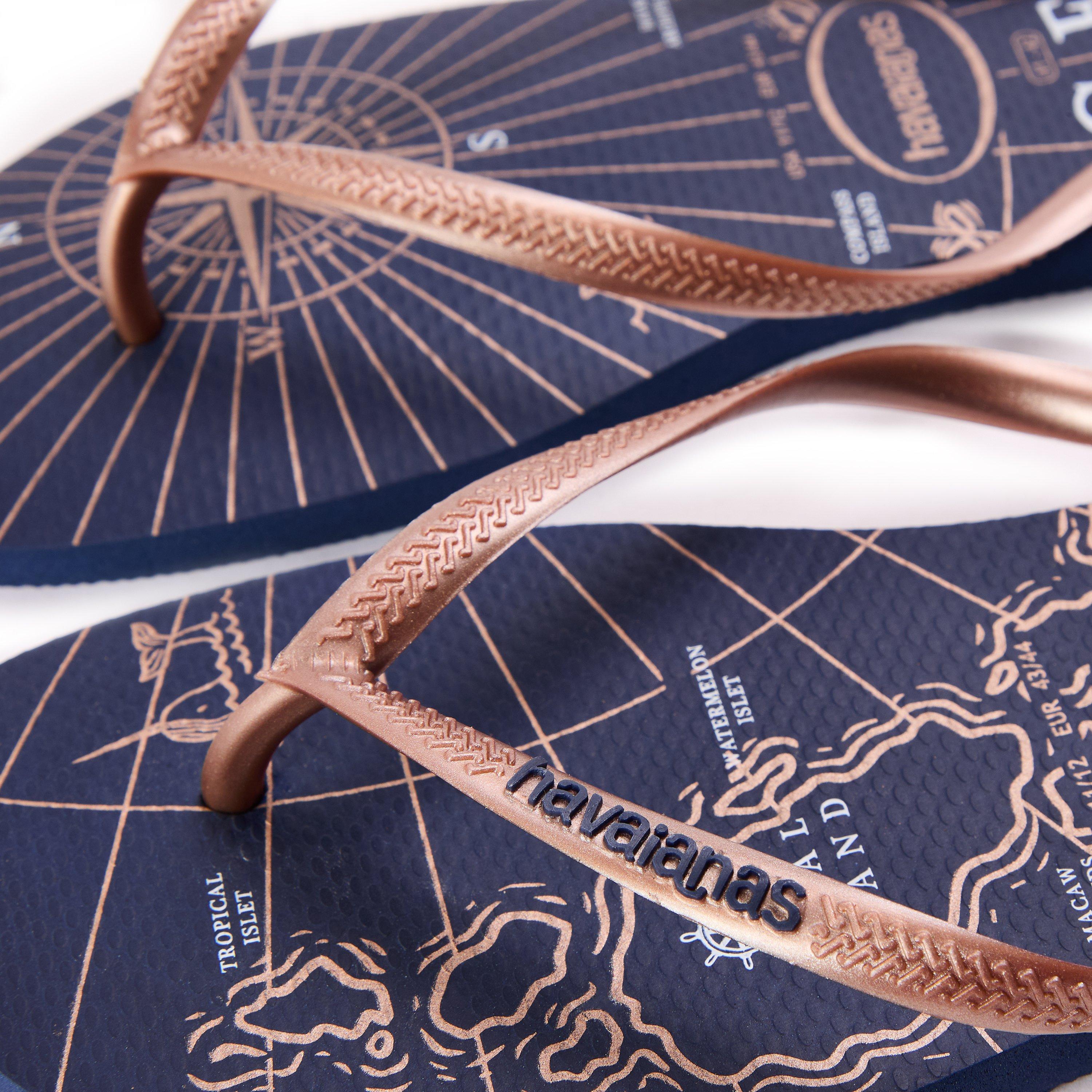 Gold/White - Havaianas - Hav. Slim Nautical Navy Blue/Rose G Flip Flops Womens - 3