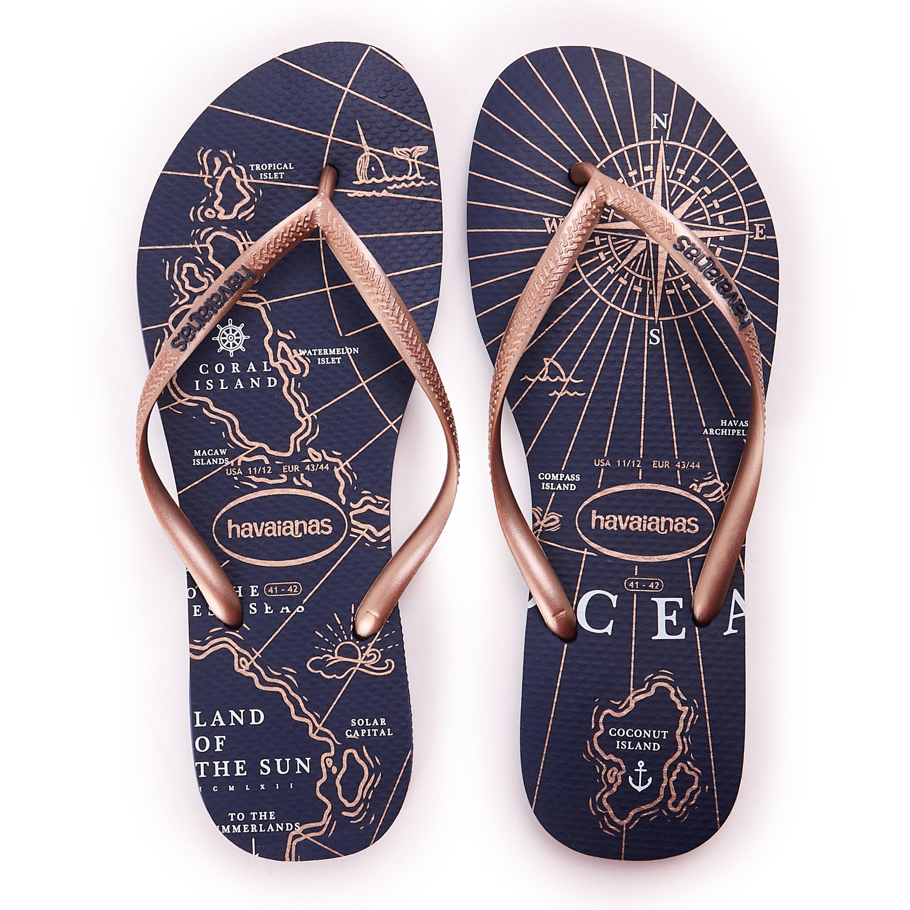 Gold/White - Havaianas - Hav. Slim Nautical Navy Blue/Rose G Flip Flops Womens - 4