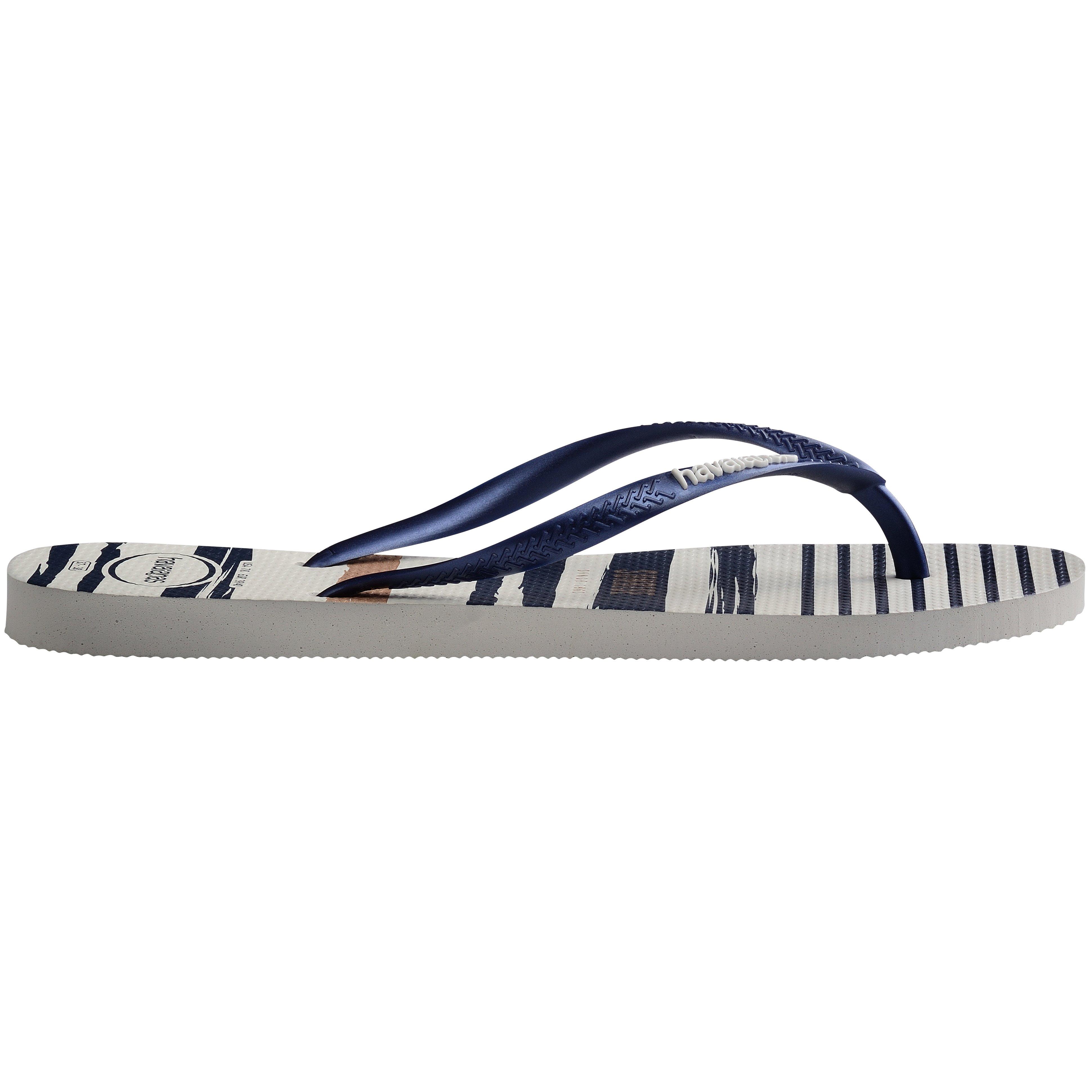 Navy/White - Havaianas - Hav. Slim Nautical White/Navy/White Flip Flops Womens - 1