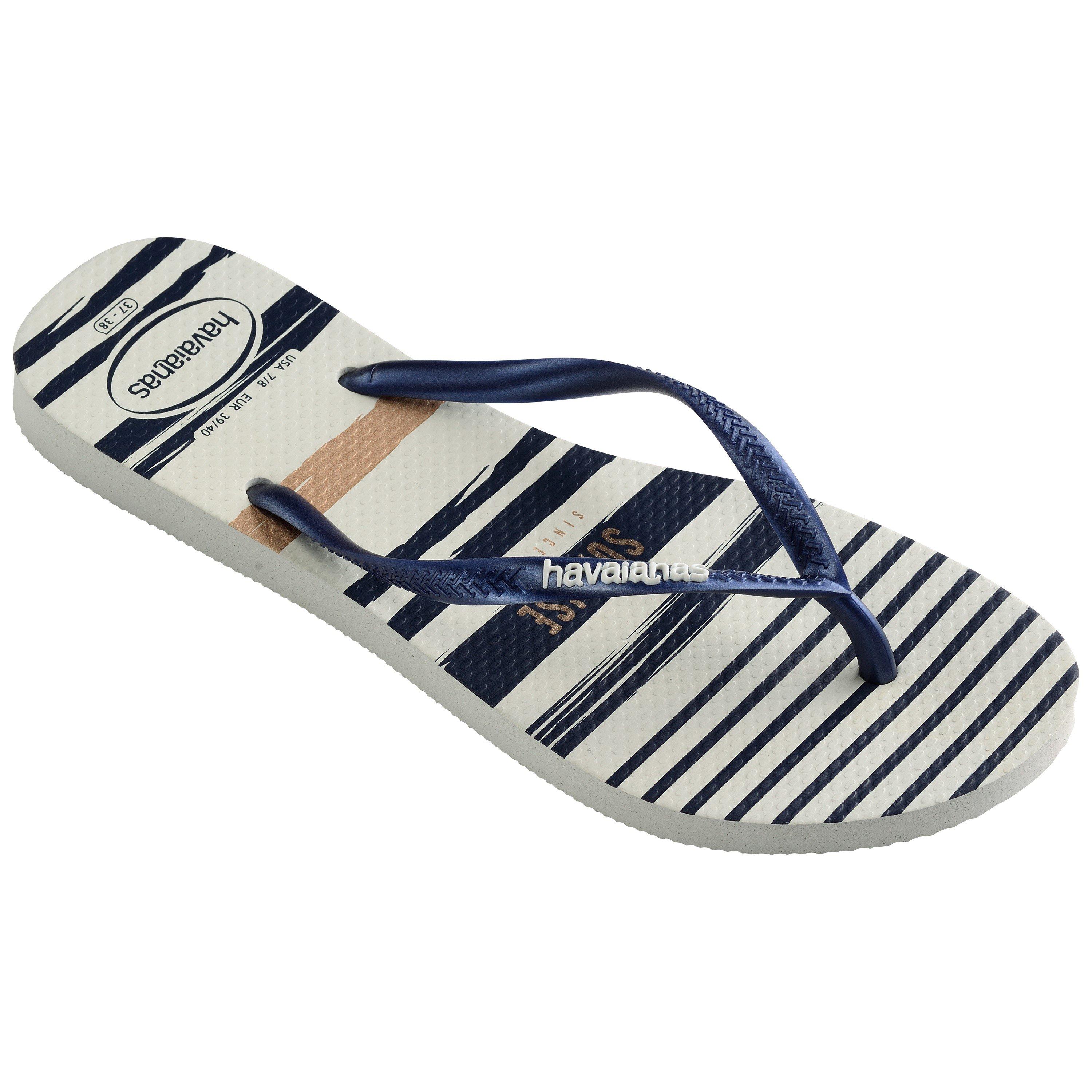 Navy/White - Havaianas - Hav. Slim Nautical White/Navy/White Flip Flops Womens - 2
