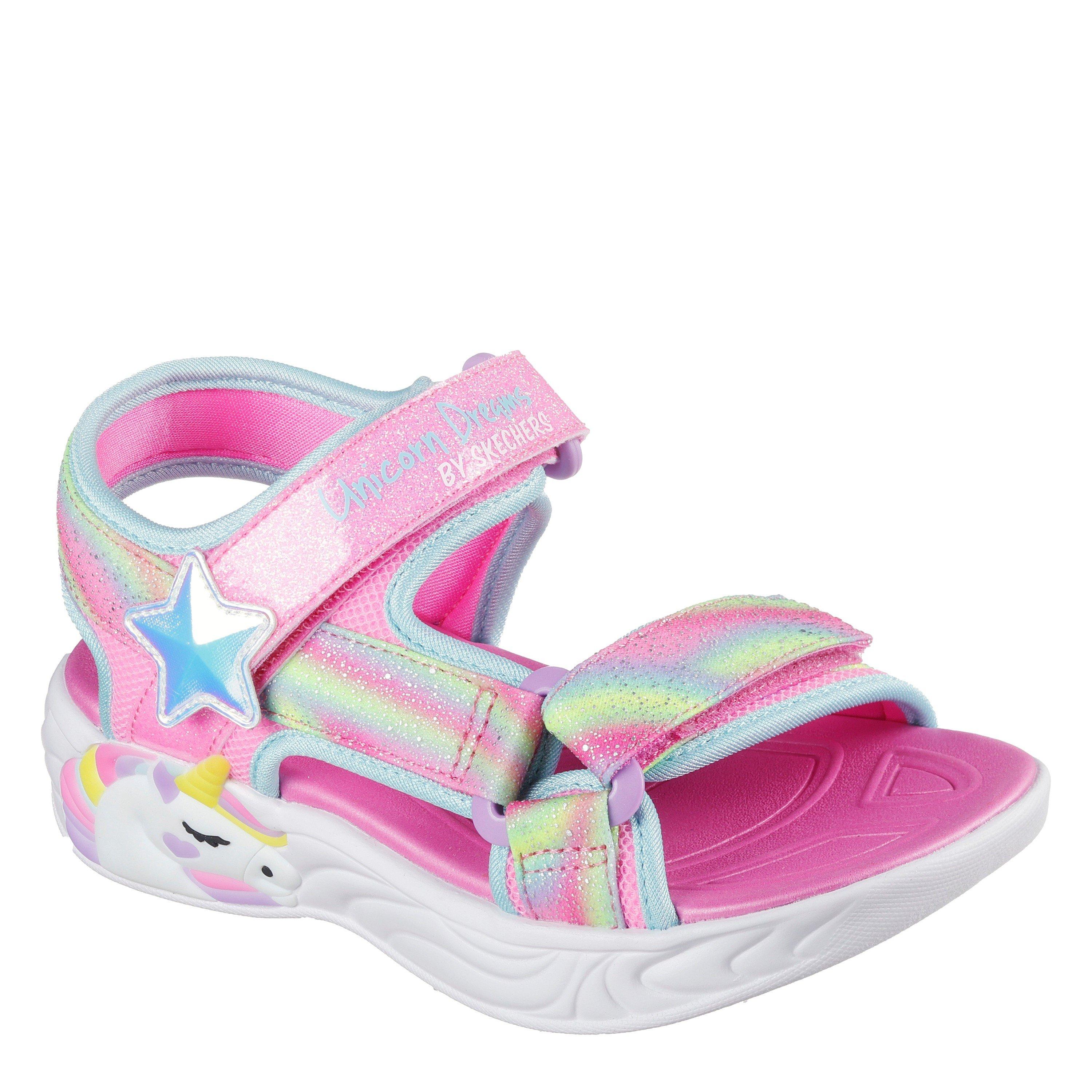 Pink - Skechers - Skechers Lighted Unicorn Dreams Sandal Flat Sandals Girls - 3