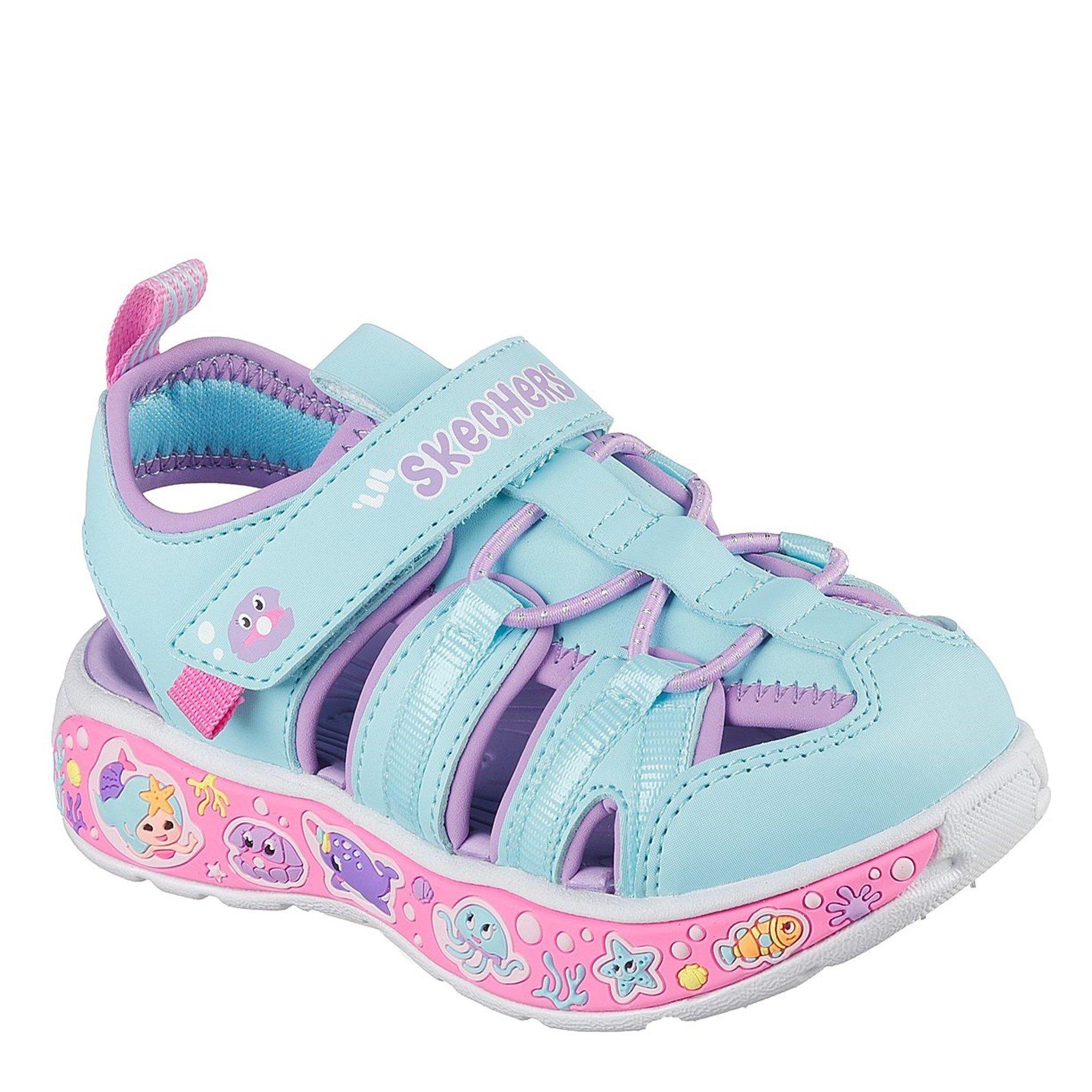 Turq/Lavender - Skechers - Close Toe Sandal W Bungee & Strap Flat Sandals Girls - 1