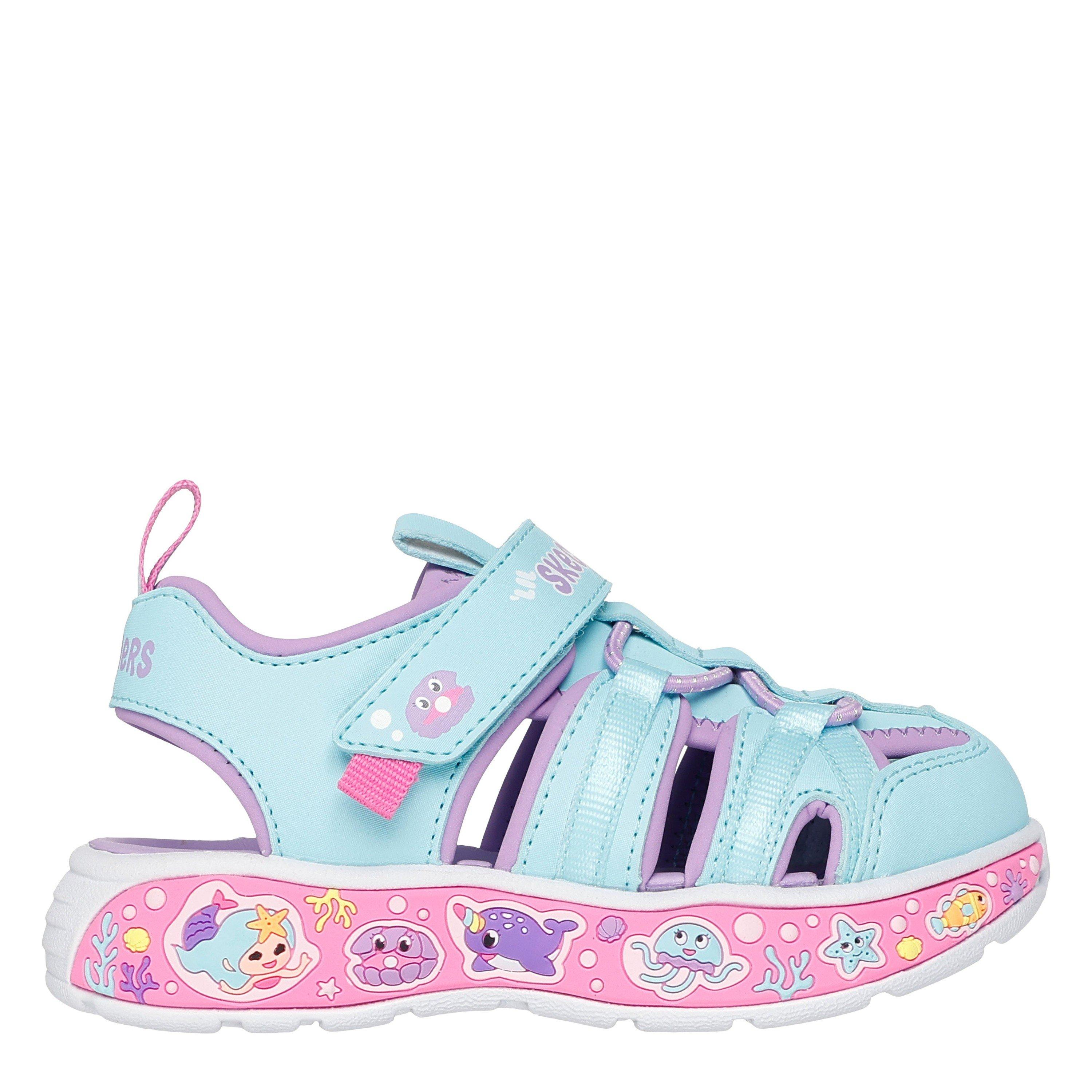 Skechers  Close Toe Sandal W Bungee & Strap Flat Sandals Girls - Turq/Lavender - C4 (21)