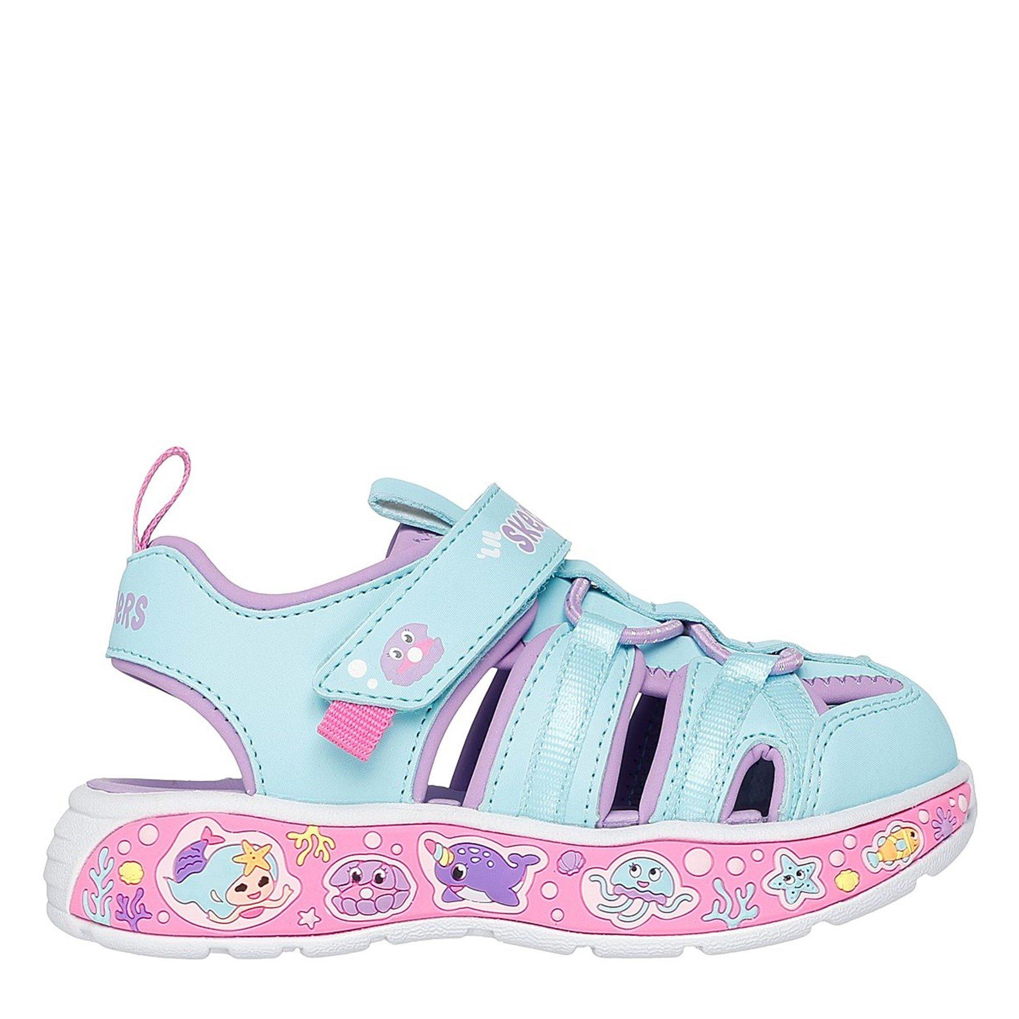 Turq/Lavender - Skechers - Close Toe Sandal W Bungee & Strap Flat Sandals Girls - 3