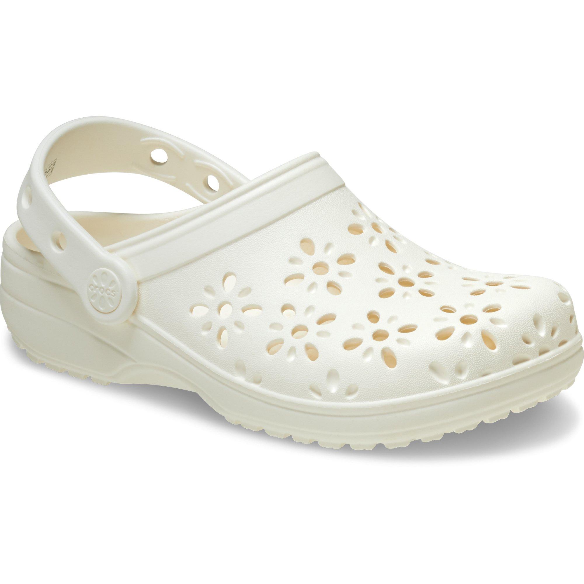 White - Crocs - Classic Floral Cut-Out Clogs - 1