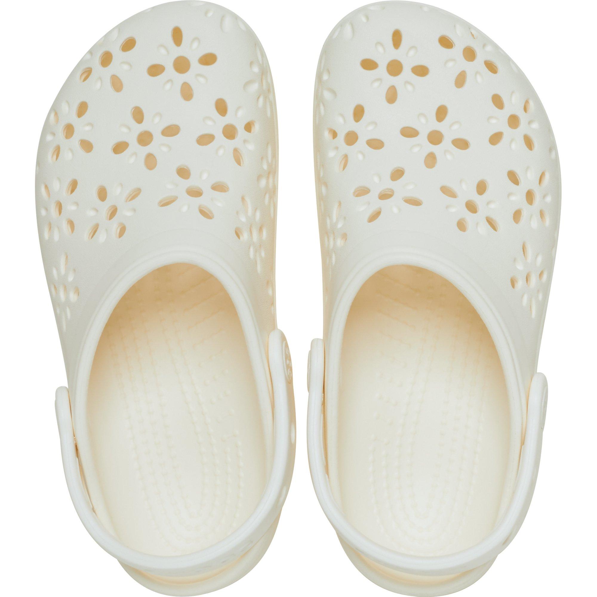 White - Crocs - Classic Floral Cut-Out Clogs - 4
