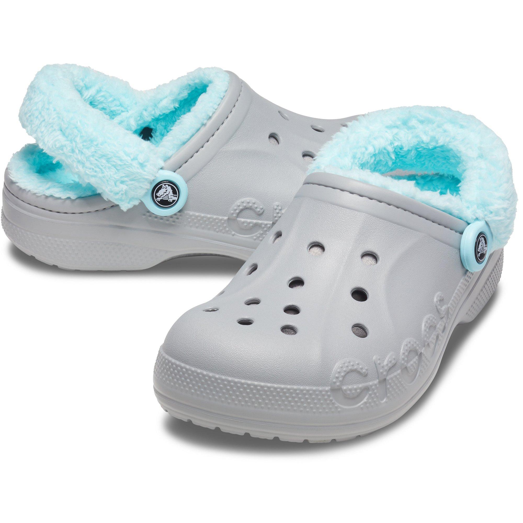 Lysegrå/Blå - Crocs - Baya Lined Fuzz-strap Clog Women's - 2