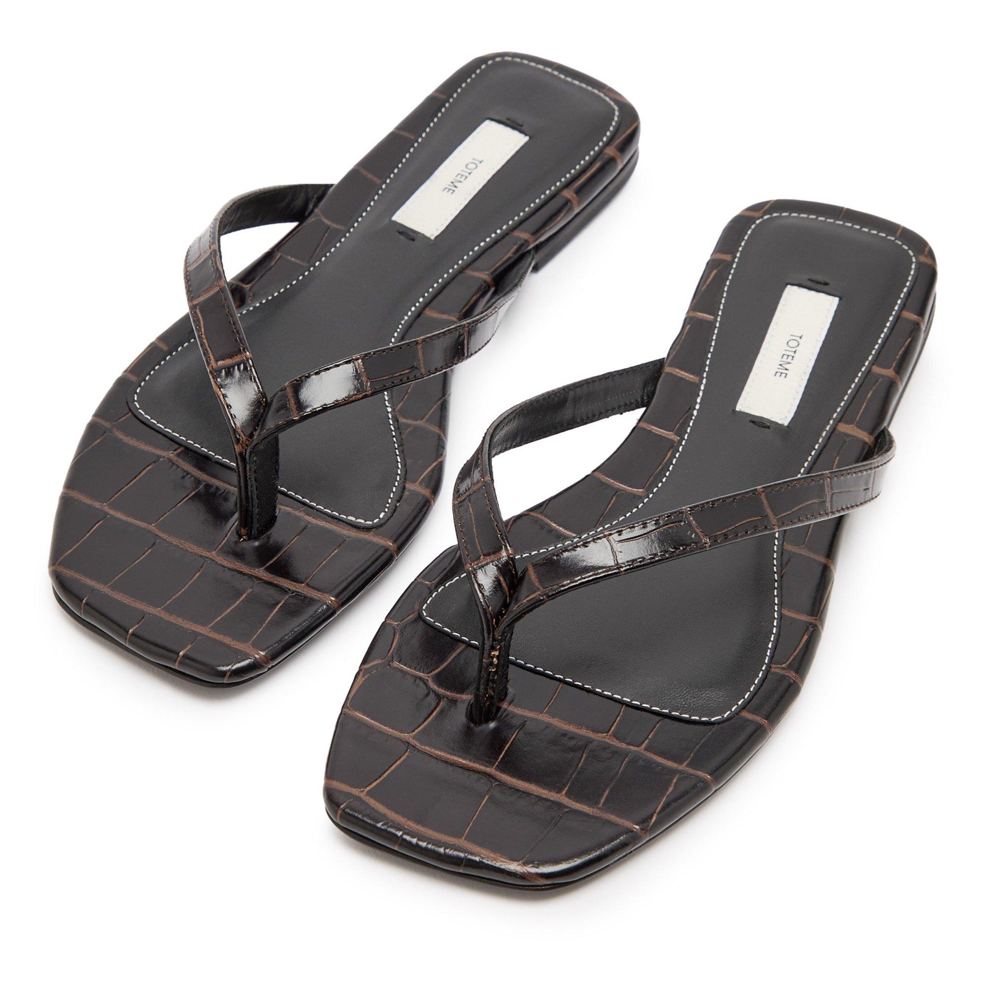 BROWN - Toteme - Women's Croc-Embossed Leather Flip Flops - 3