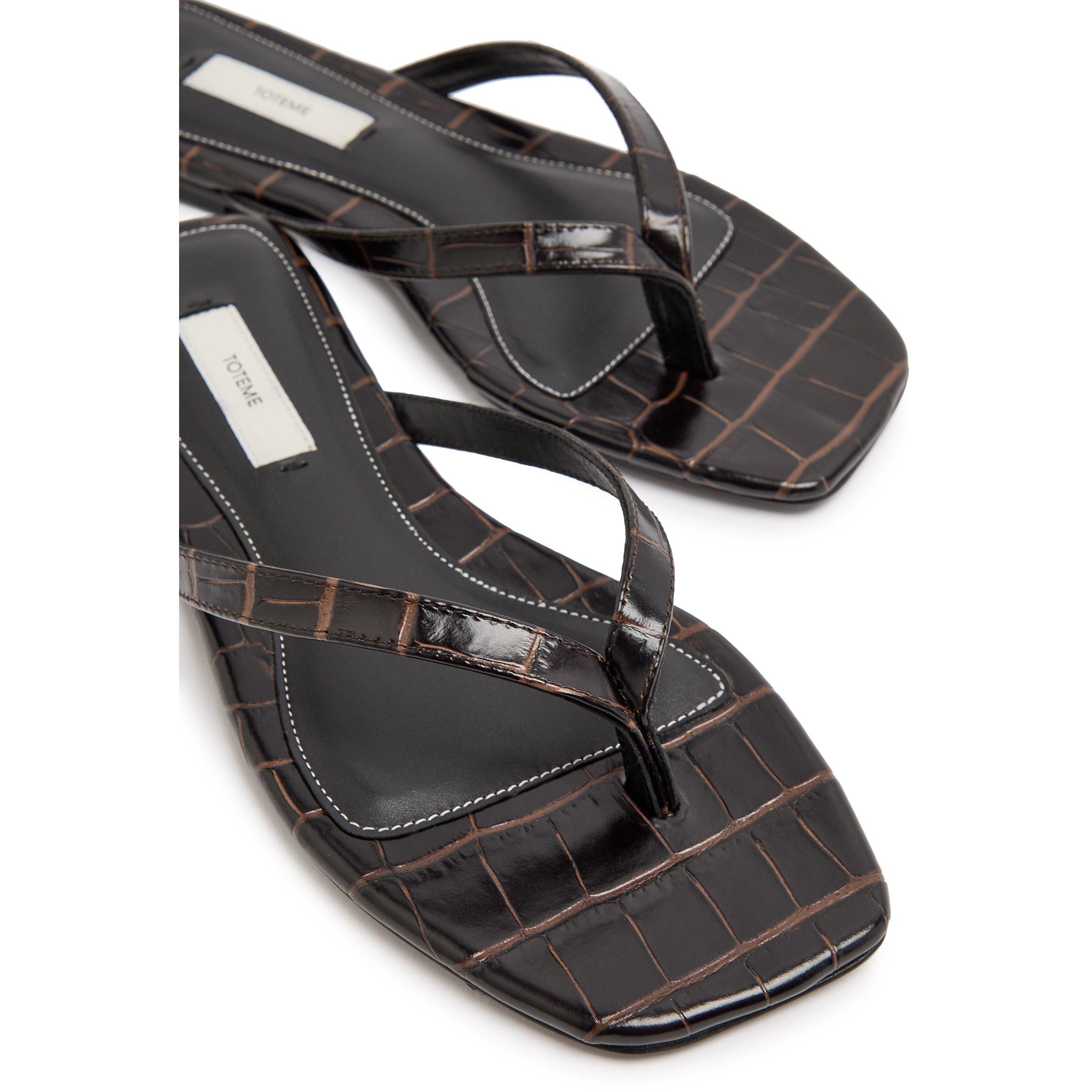 BROWN - Toteme - Women's Croc-Embossed Leather Flip Flops - 4