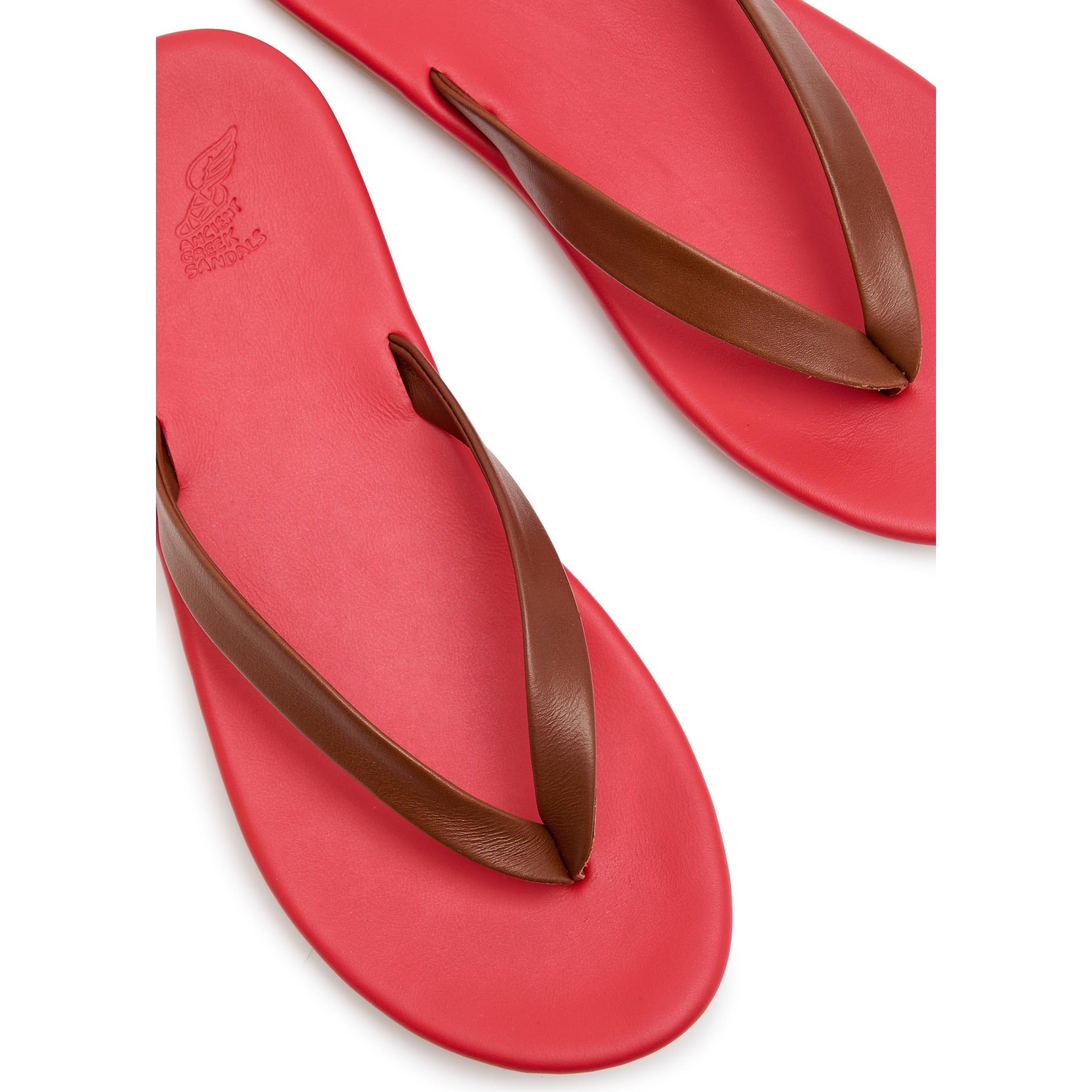 RED - Ancient Greek Sandals - Women's Saionara Leather Flip Flops - 5