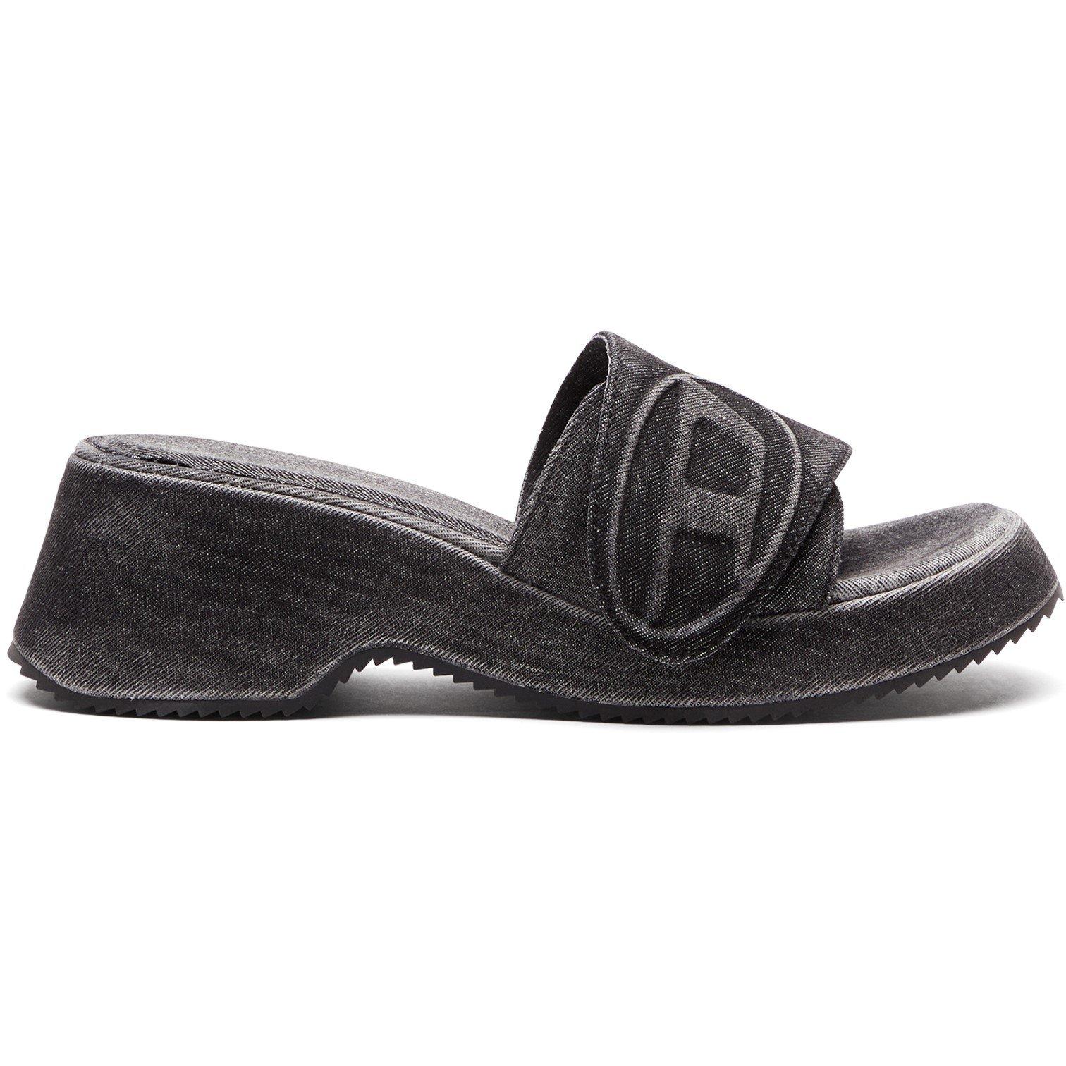 Black Denim - Diesel - Women's Denim Slide Flat Sandals - 3