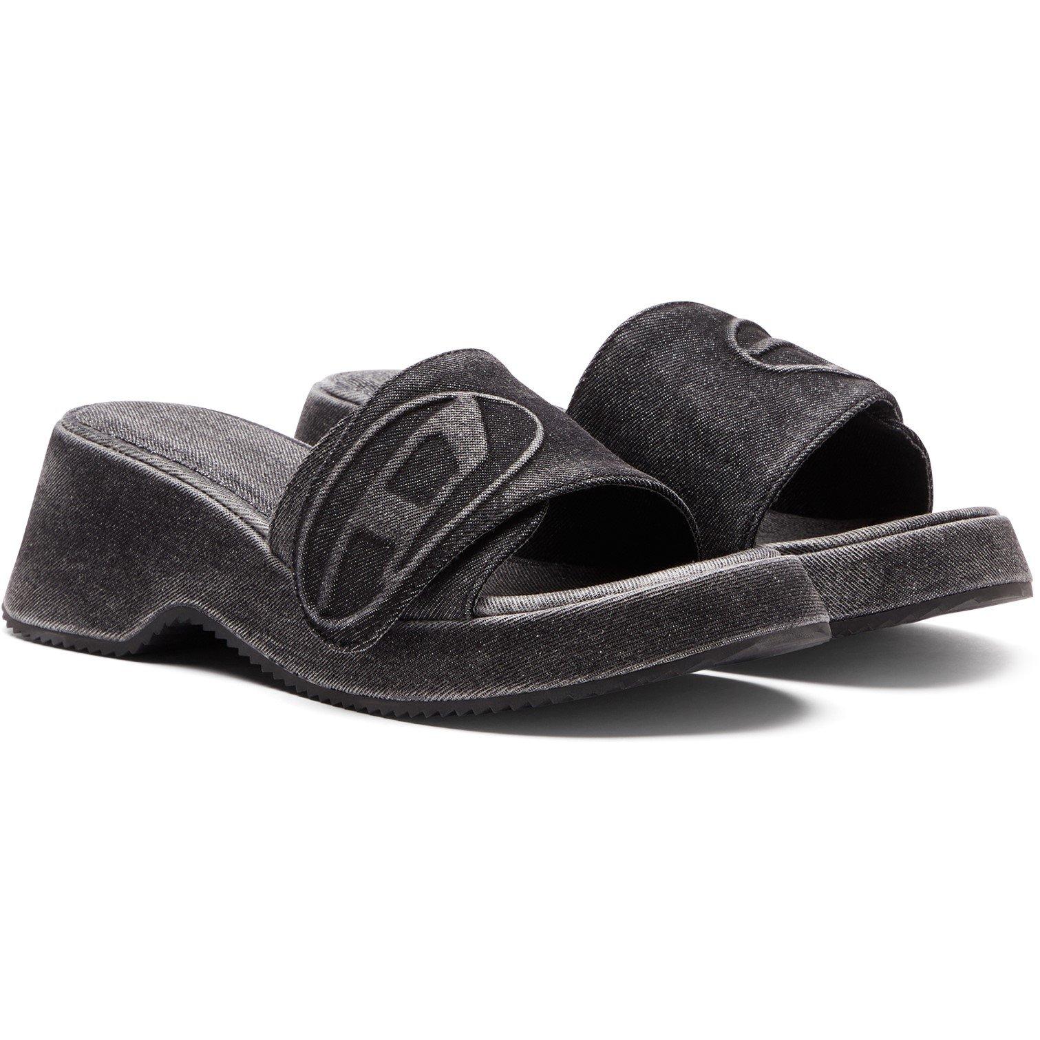 Black Denim - Diesel - Women's Denim Slide Flat Sandals - 4