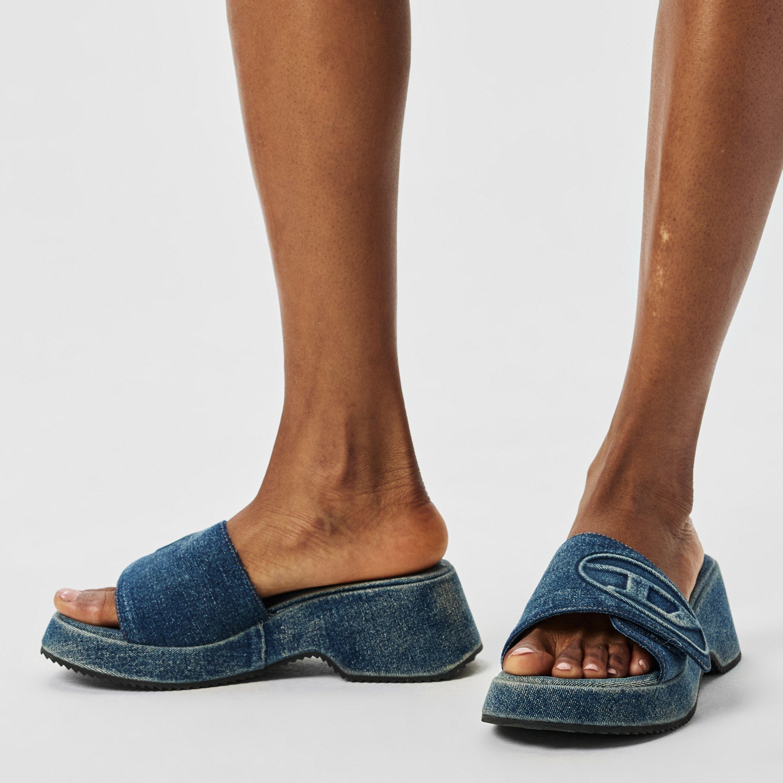 Indigo Denim - Diesel - Women's Denim Slide Flat Sandals - 3