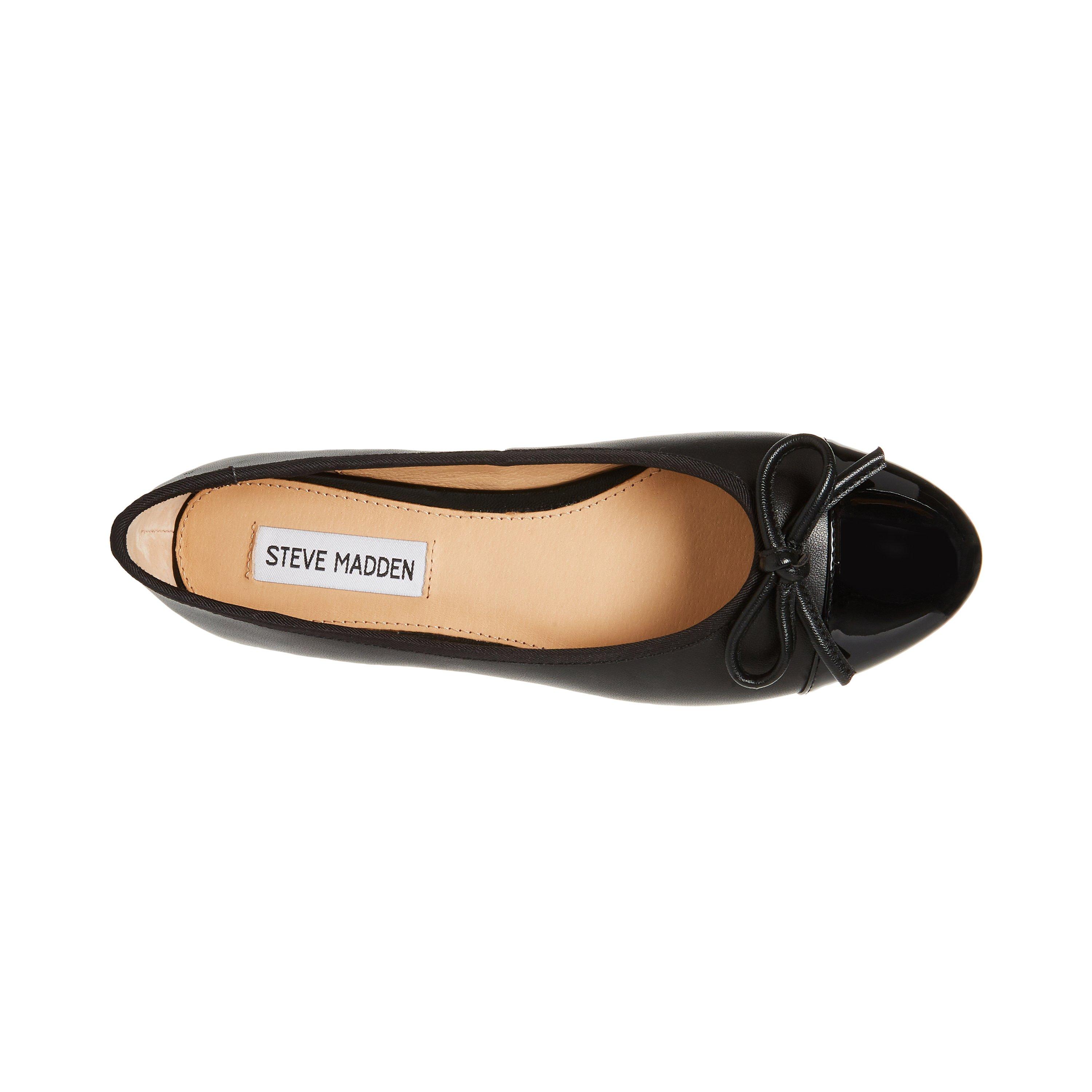 Black Leather - Steve Madden - Ellison Bow Ballet Flats - 6