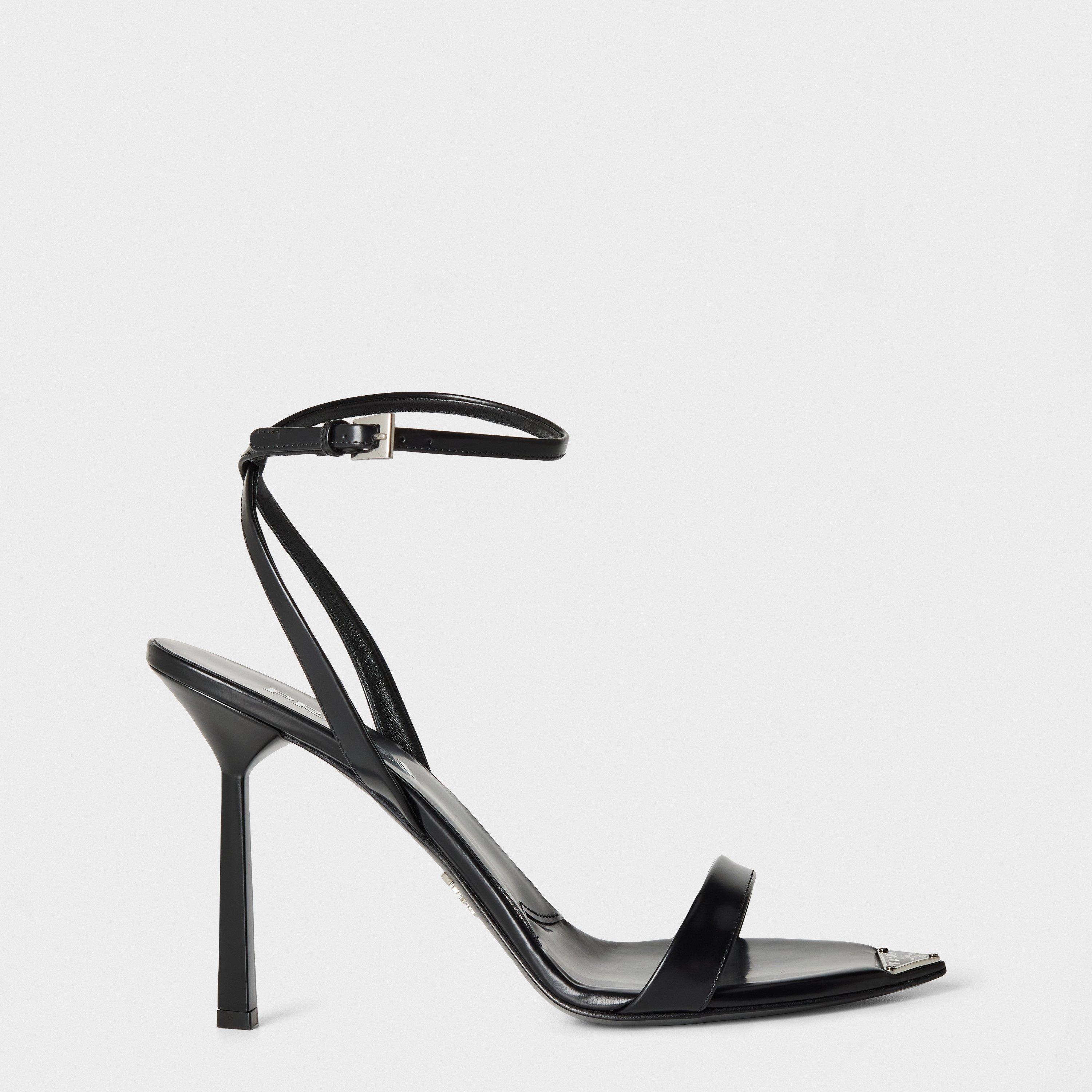Black - Prada - Metallic leather high-heeled sandals - 1