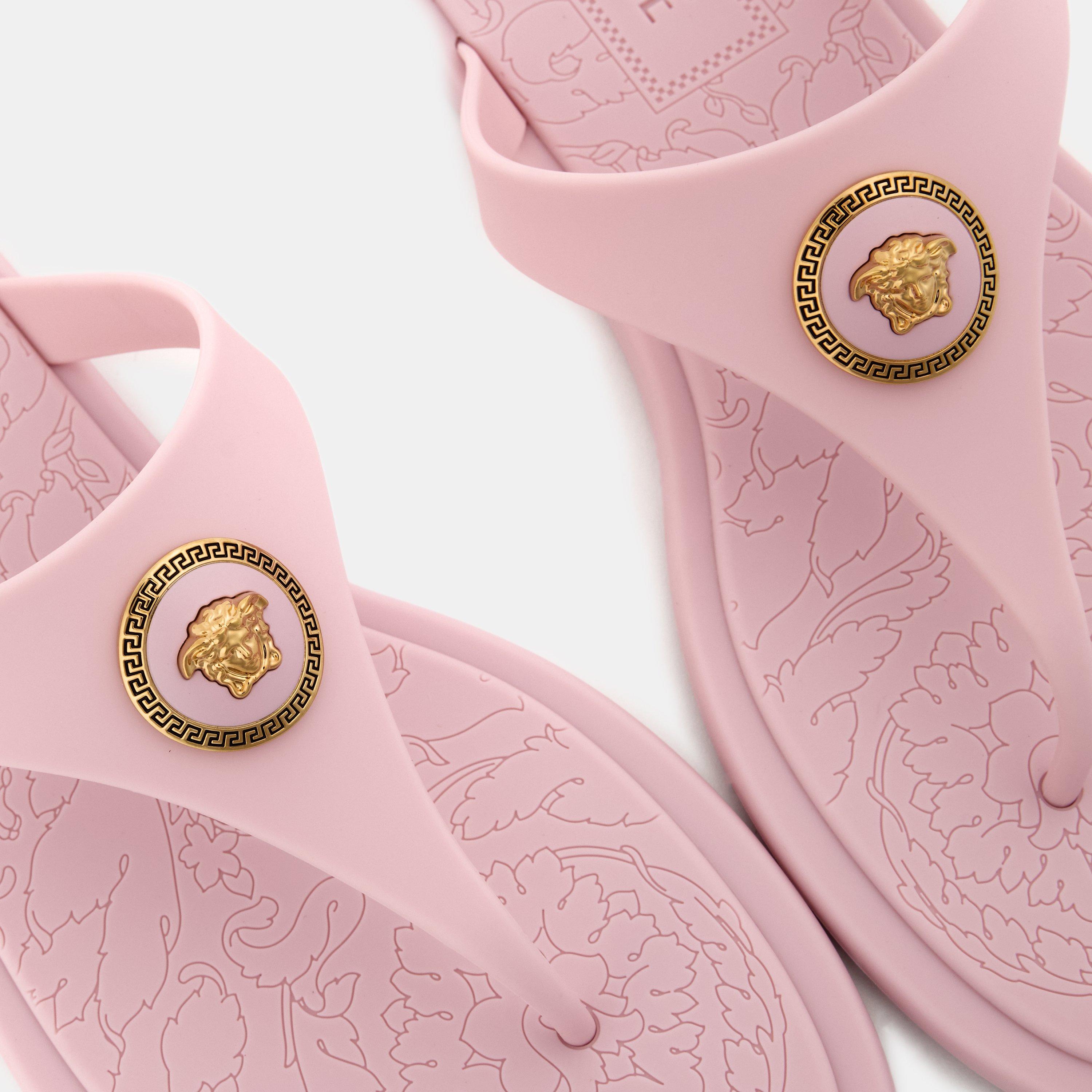 Pastel Pink Gld - Versace - Alia Rubber Flat Sandals - 4