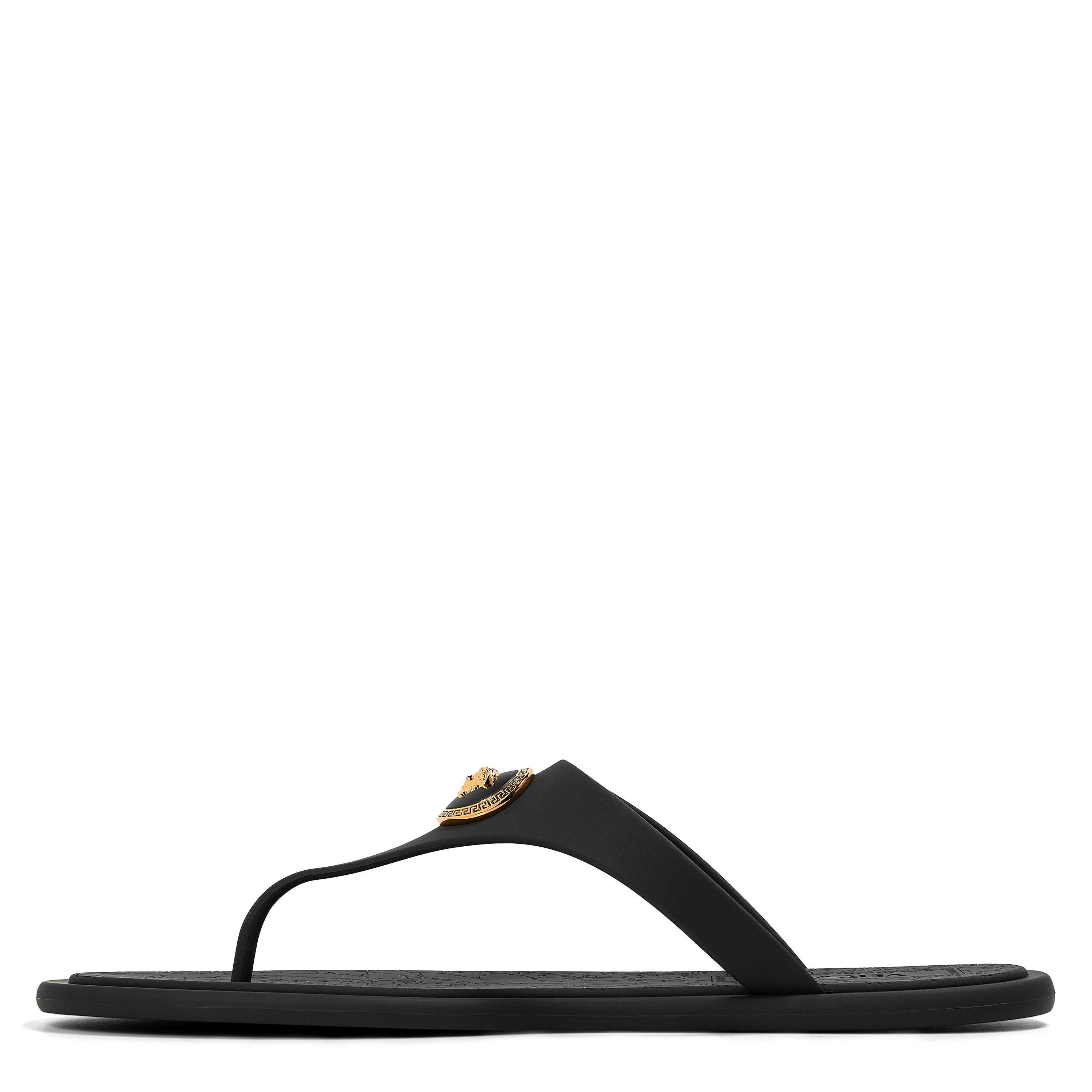 Black/Gold - Versace - Alia Rubber Flat Sandals - 2