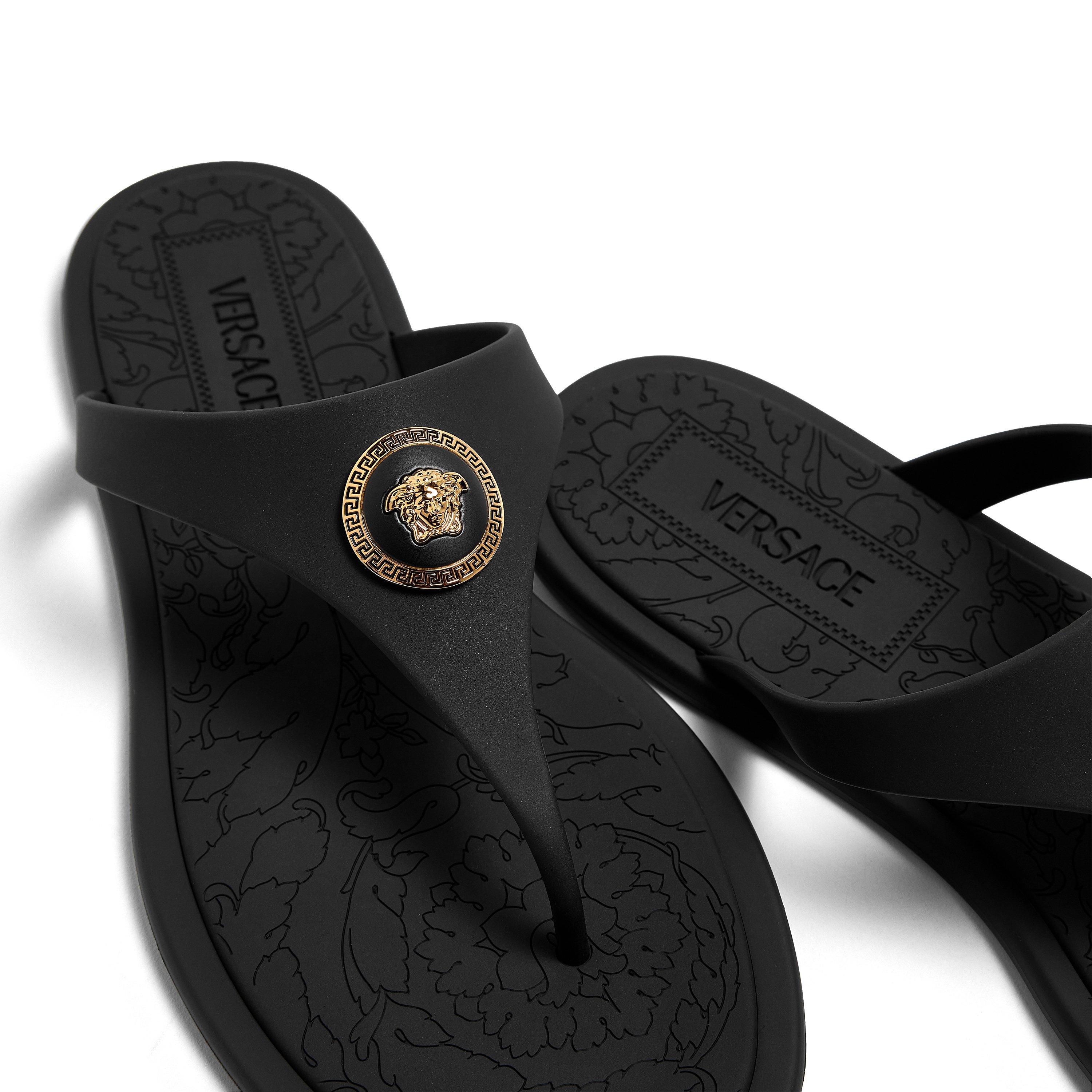 Black/Gold - Versace - Alia Rubber Flat Sandals - 4