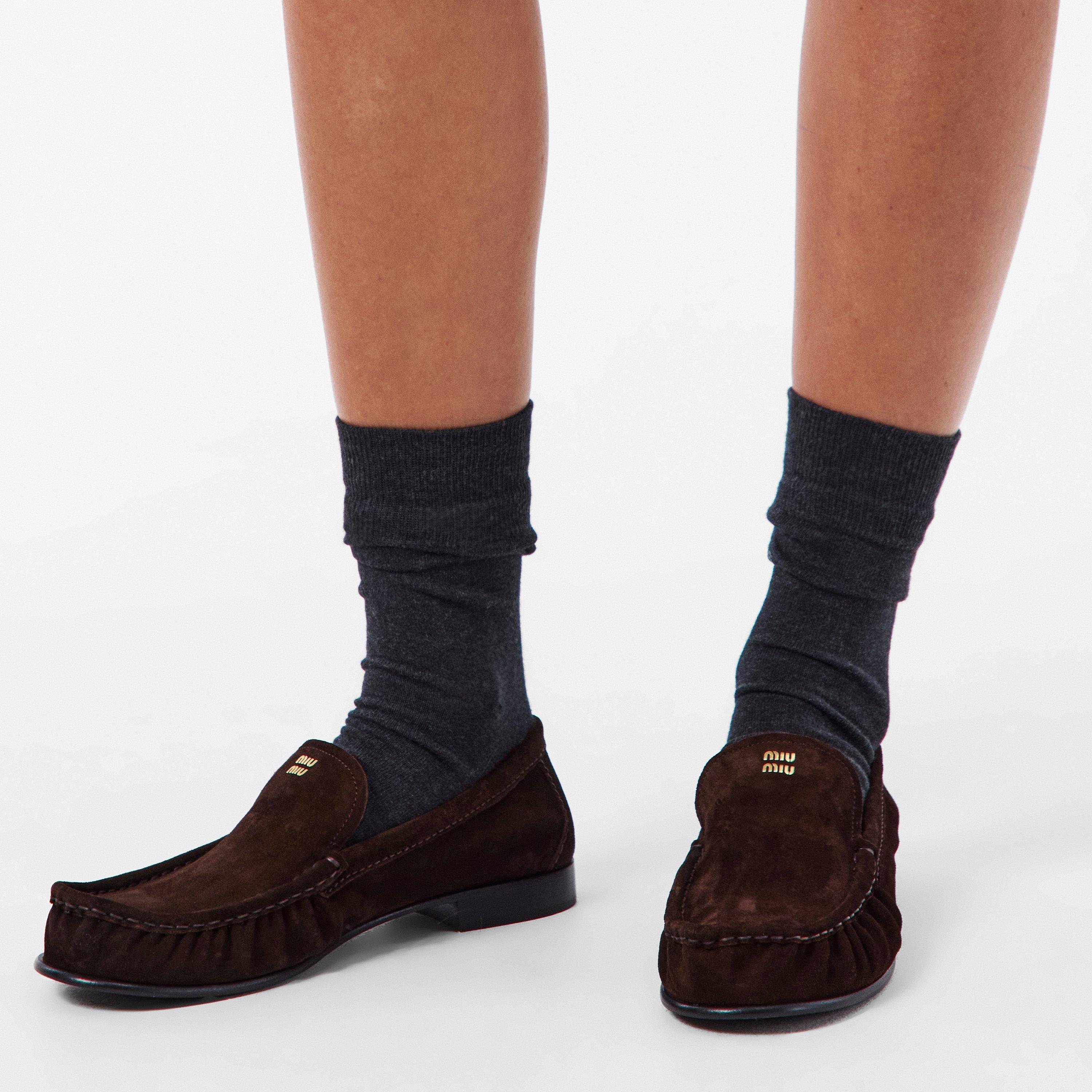 Moro Suede - Miu Miu - Women's Logo Slip-On Loafers - 3