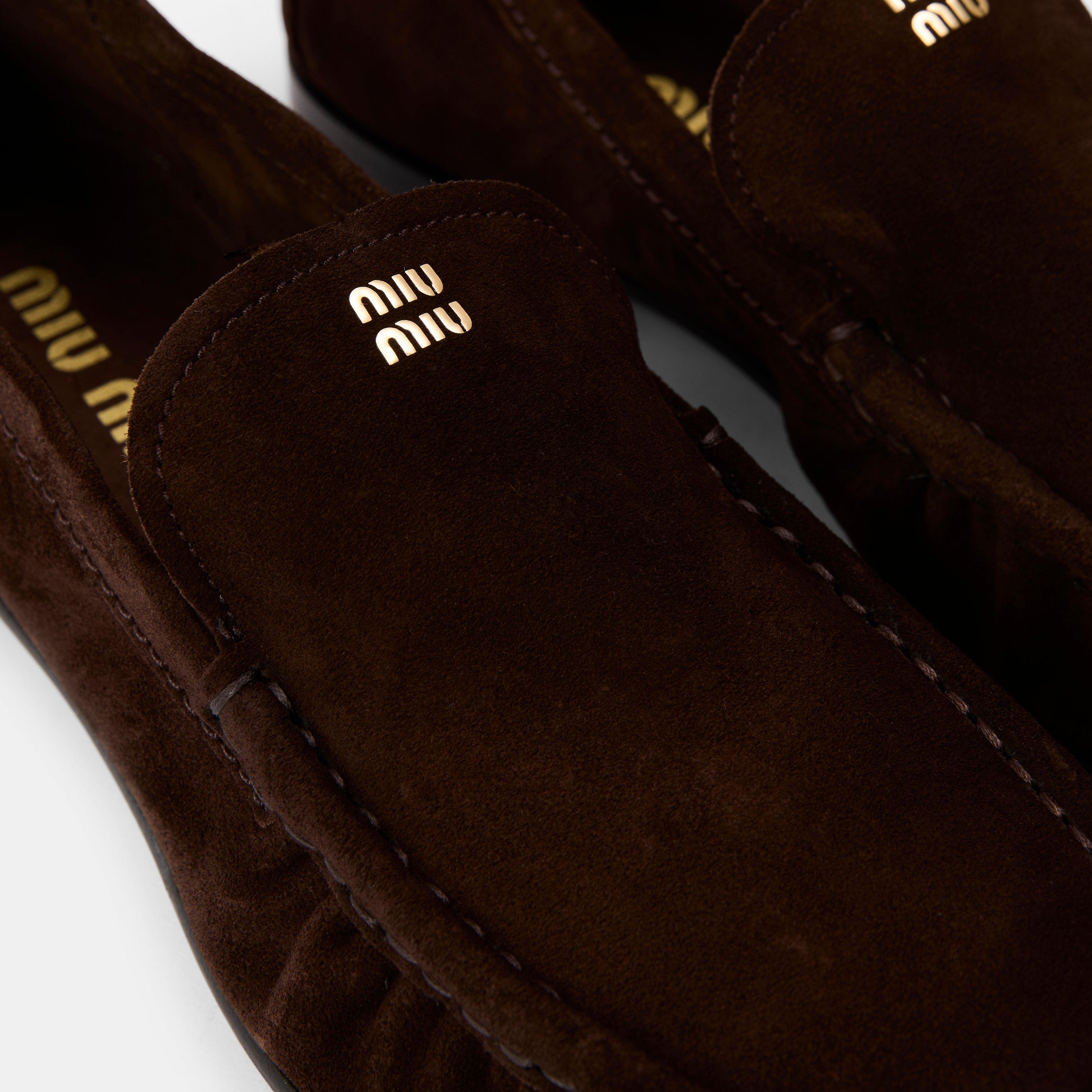 Moro Suede - Miu Miu - Women's Logo Slip-On Loafers - 4