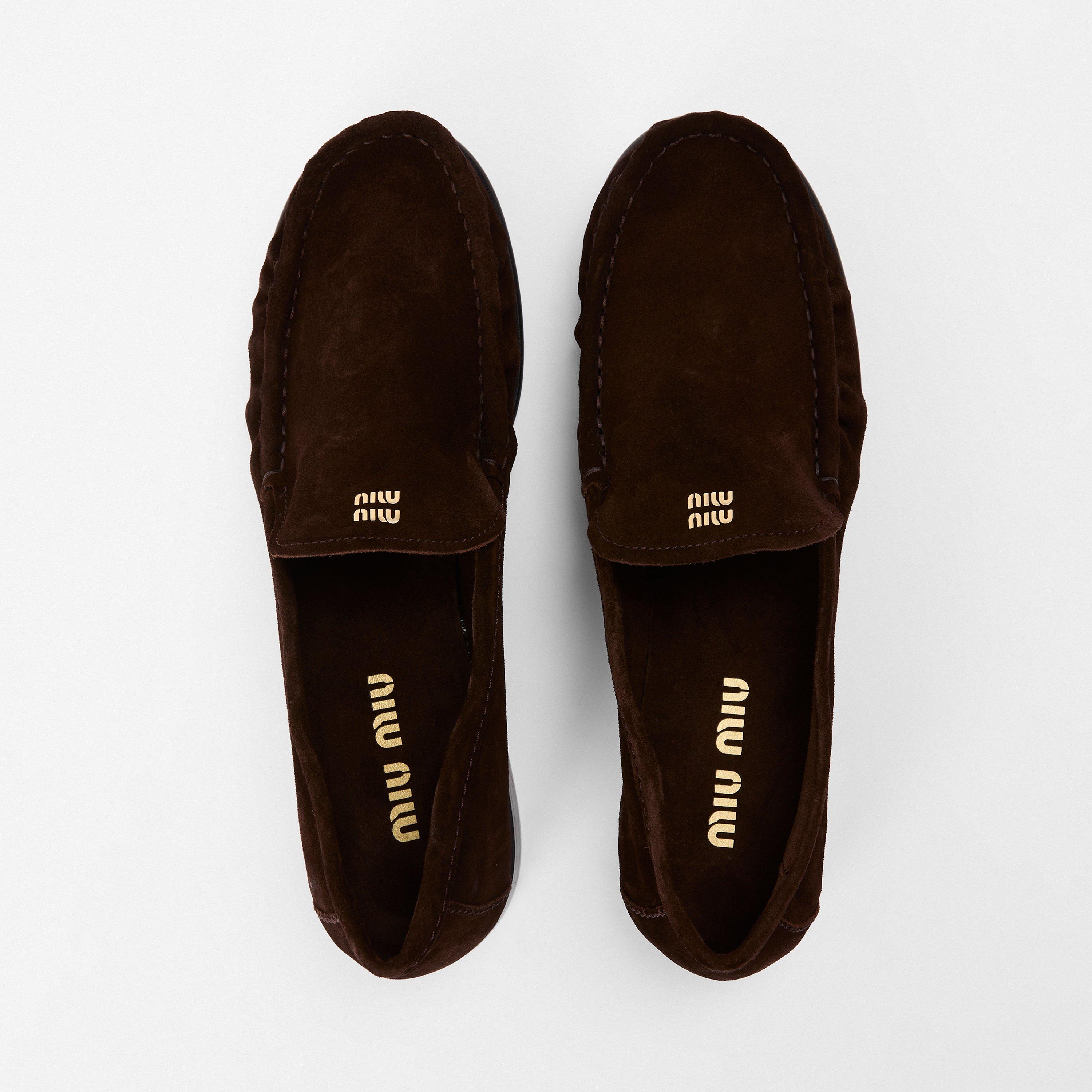 Moro Suede - Miu Miu - Women's Logo Slip-On Loafers - 5