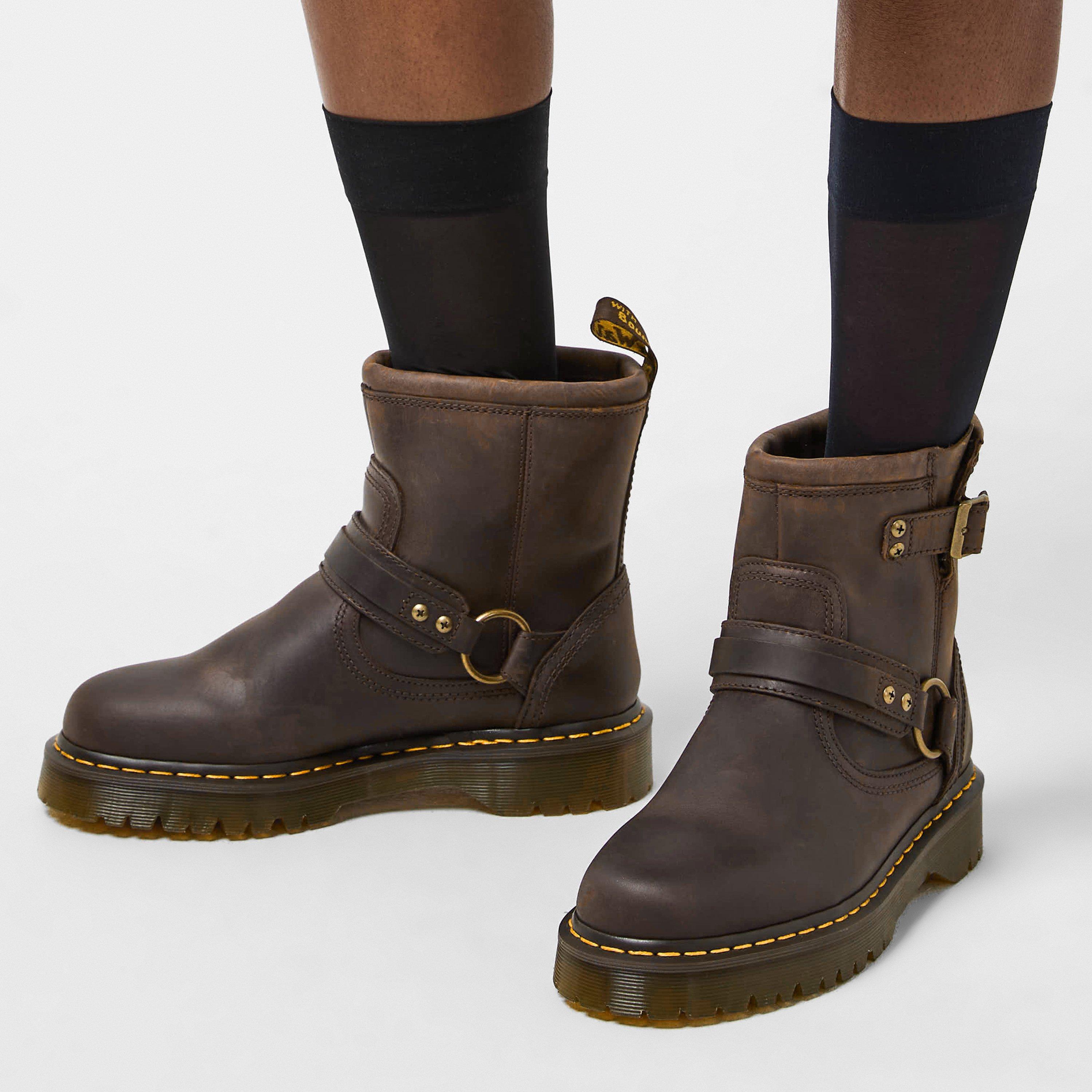 Dark Brown - Dr Martens - Women's Anistone Hrns Biker Boots - 3