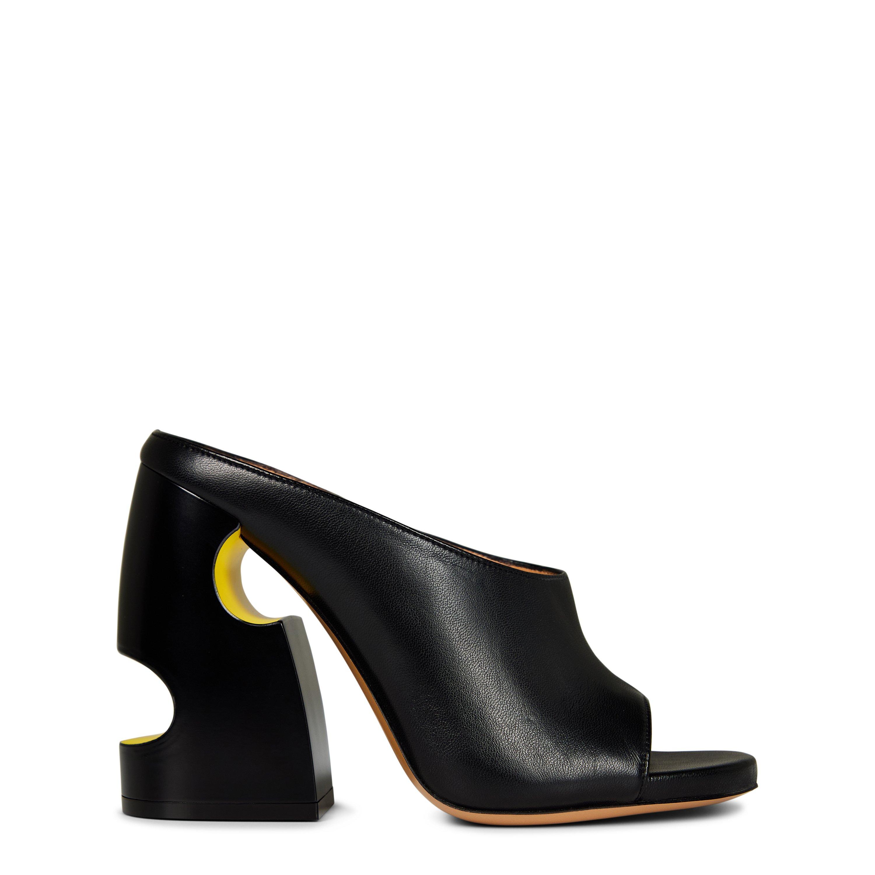Black/Yellow - Off White - Women's Meteor Leather Sculpted Heel Slip-On Heeled Mules - 1