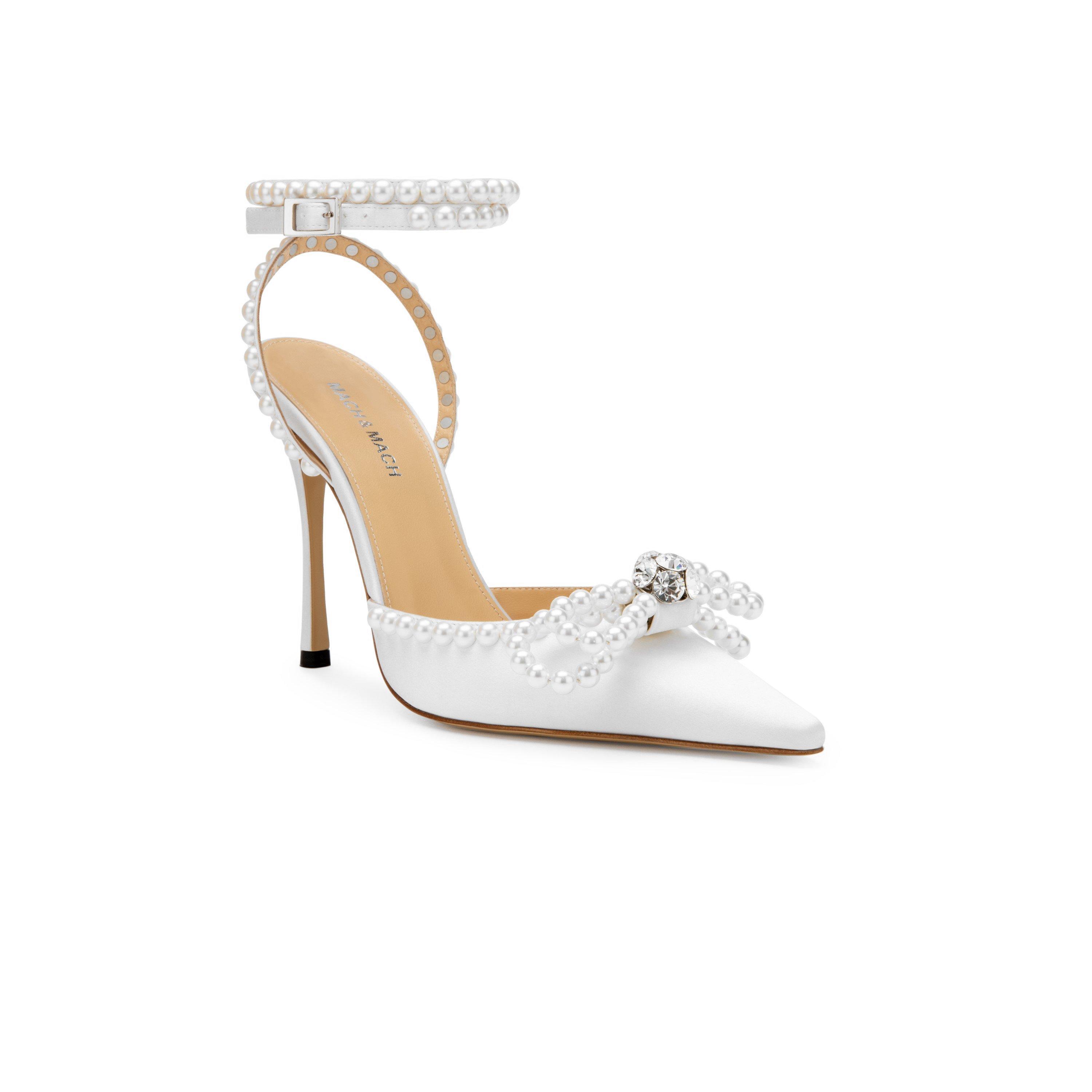 White Satin Prl - Mach and Mach - Women's Stiletto Court Shoes - 2