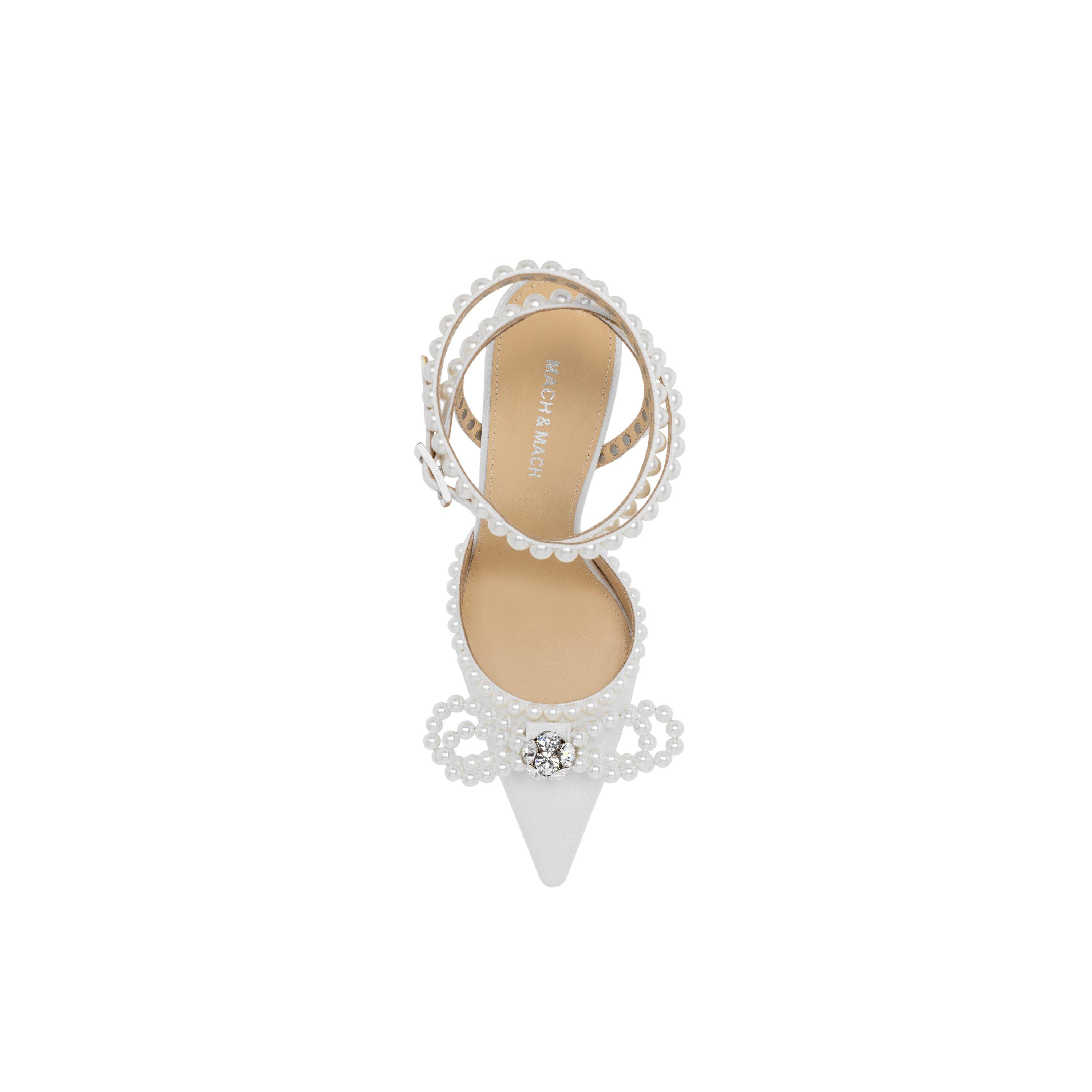 White Satin Prl - Mach and Mach - Women's Stiletto Court Shoes - 9